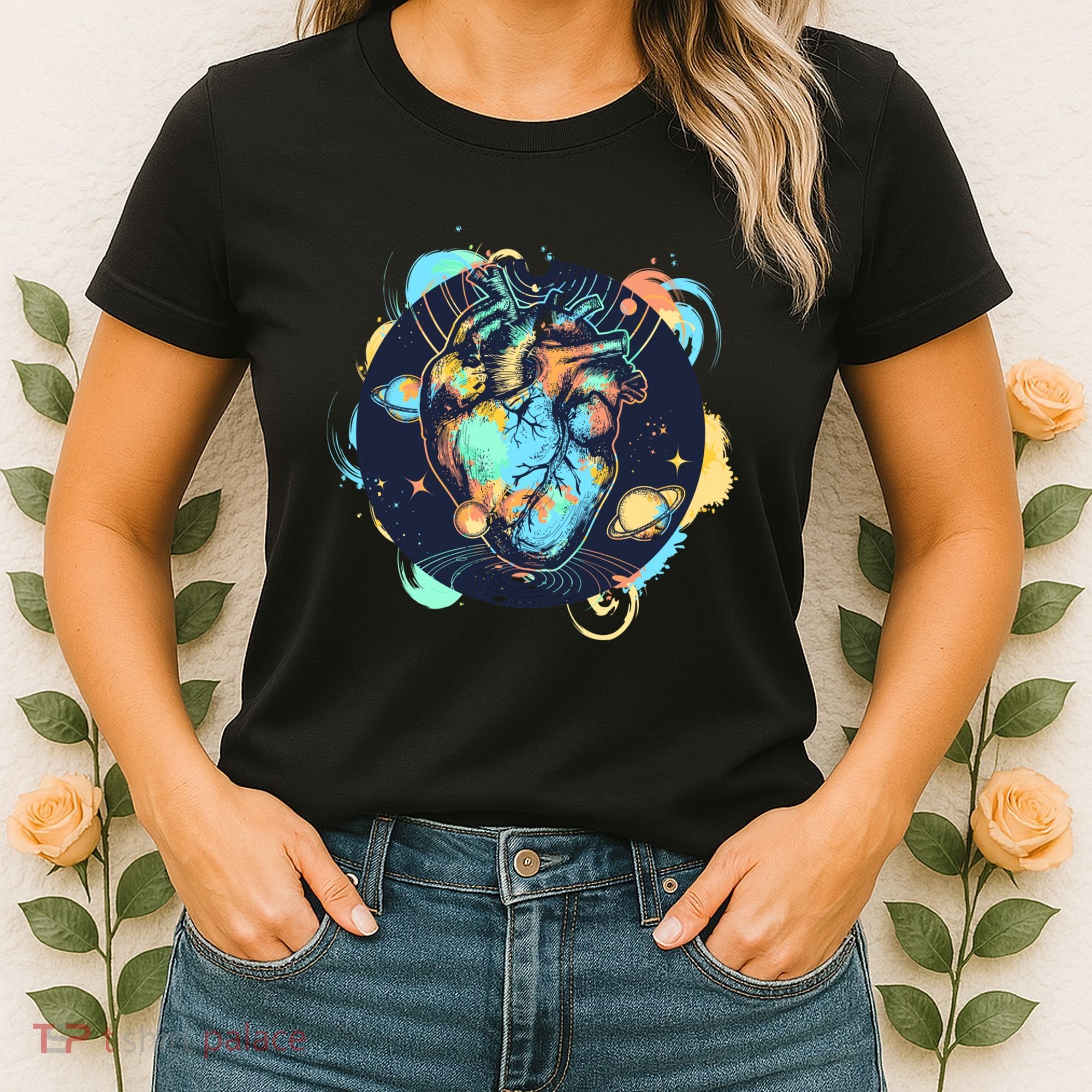 Anatomic Heart Among Galaxies and Planets Women's T-Shirt