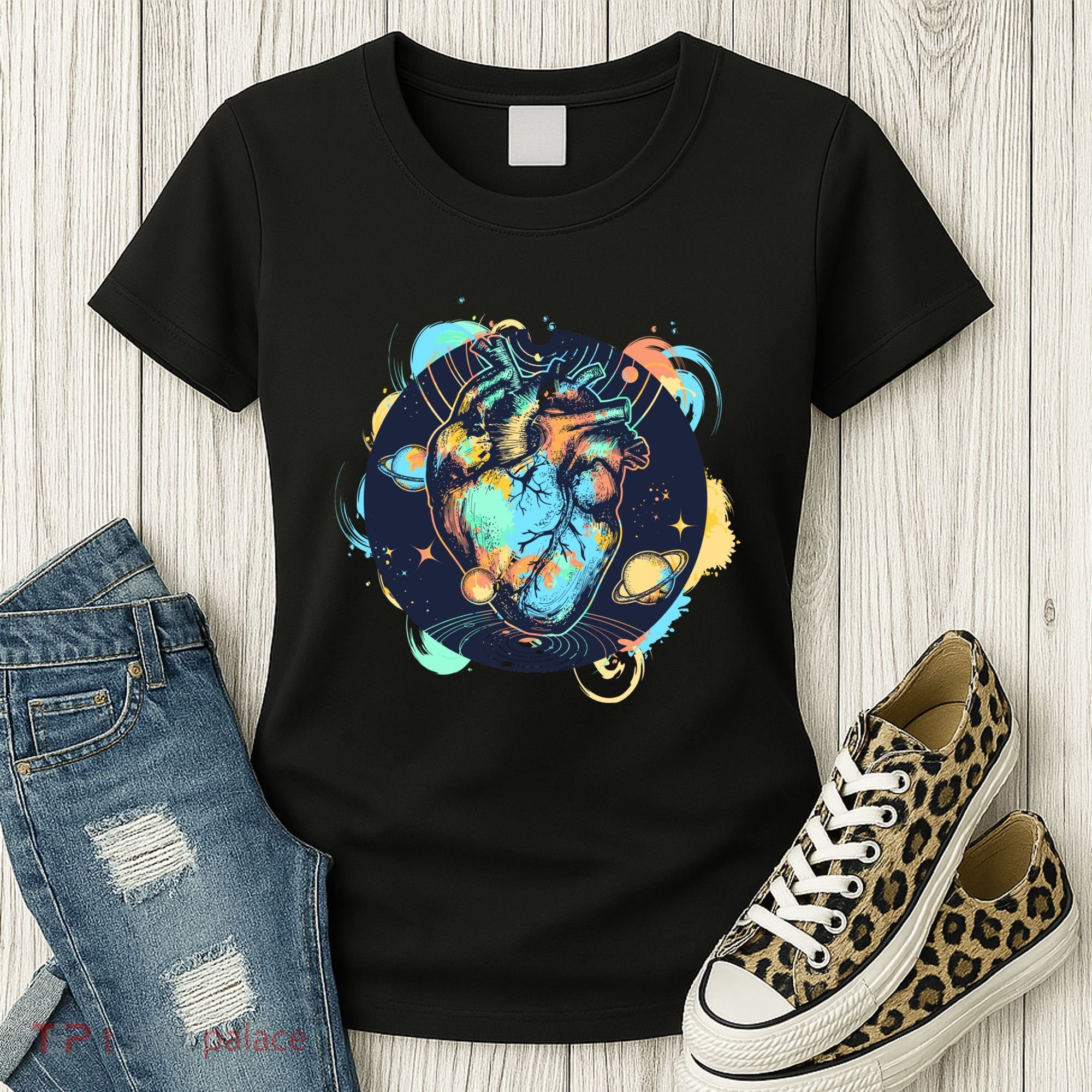 Anatomic Heart Among Galaxies and Planets Women's T-Shirt