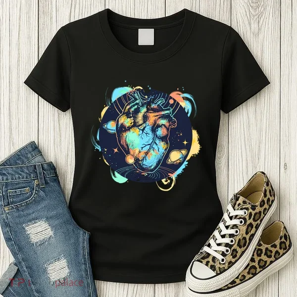 Anatomic Heart Among Galaxies and Planets Women's T-Shirt
