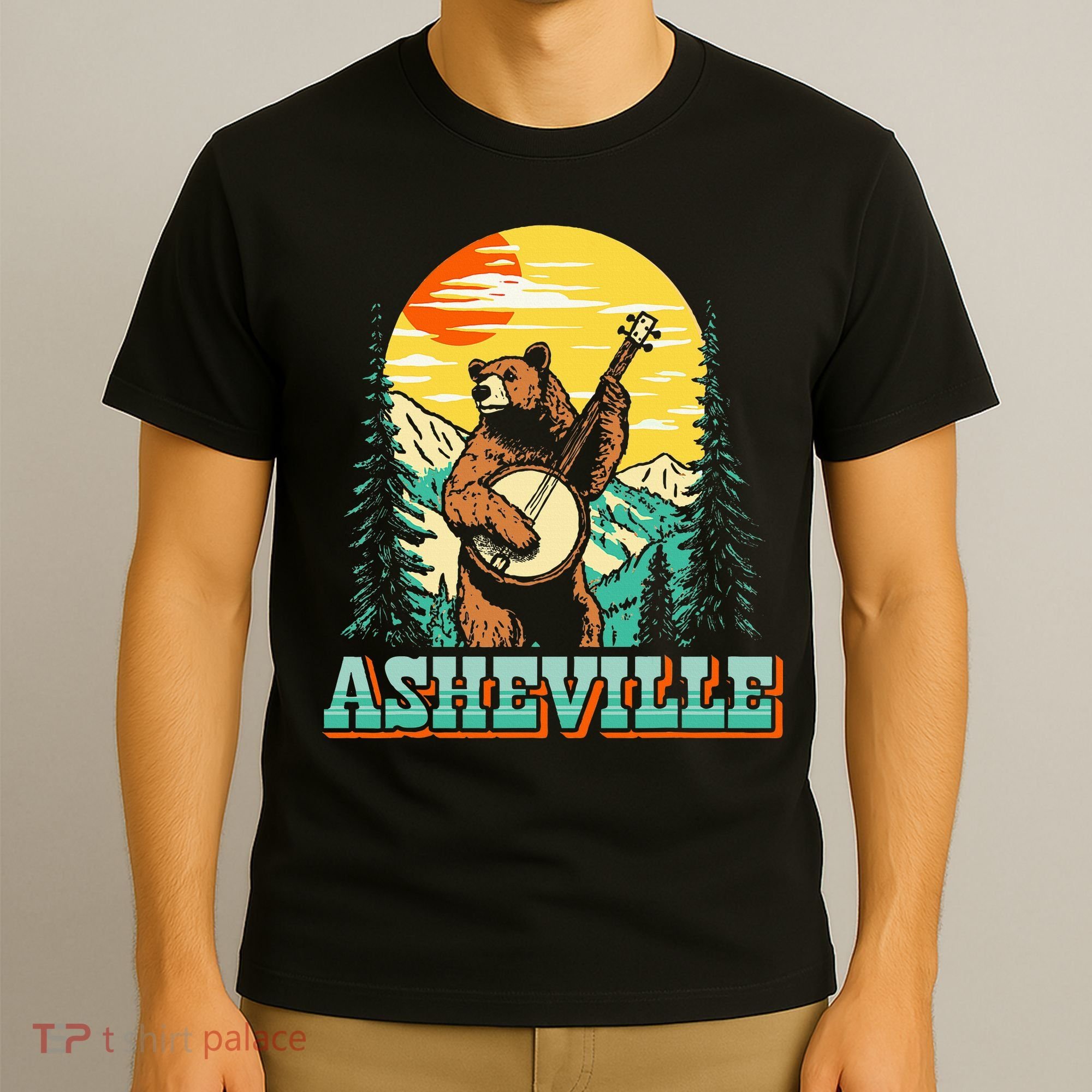 Asheville North Carolina Banjo Bear Vintage Nature T-Shirt