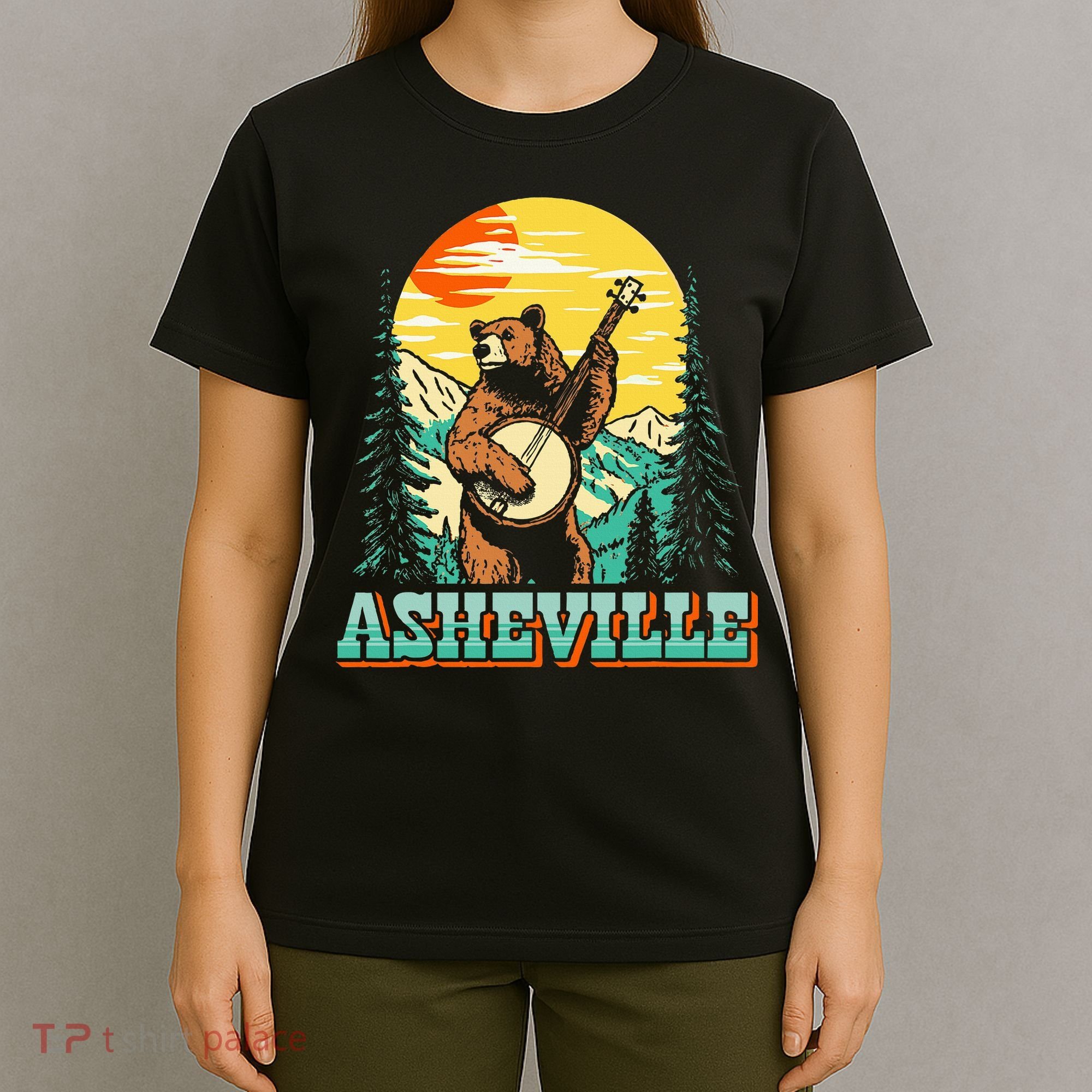 Asheville North Carolina Banjo Bear Vintage Nature T-Shirt