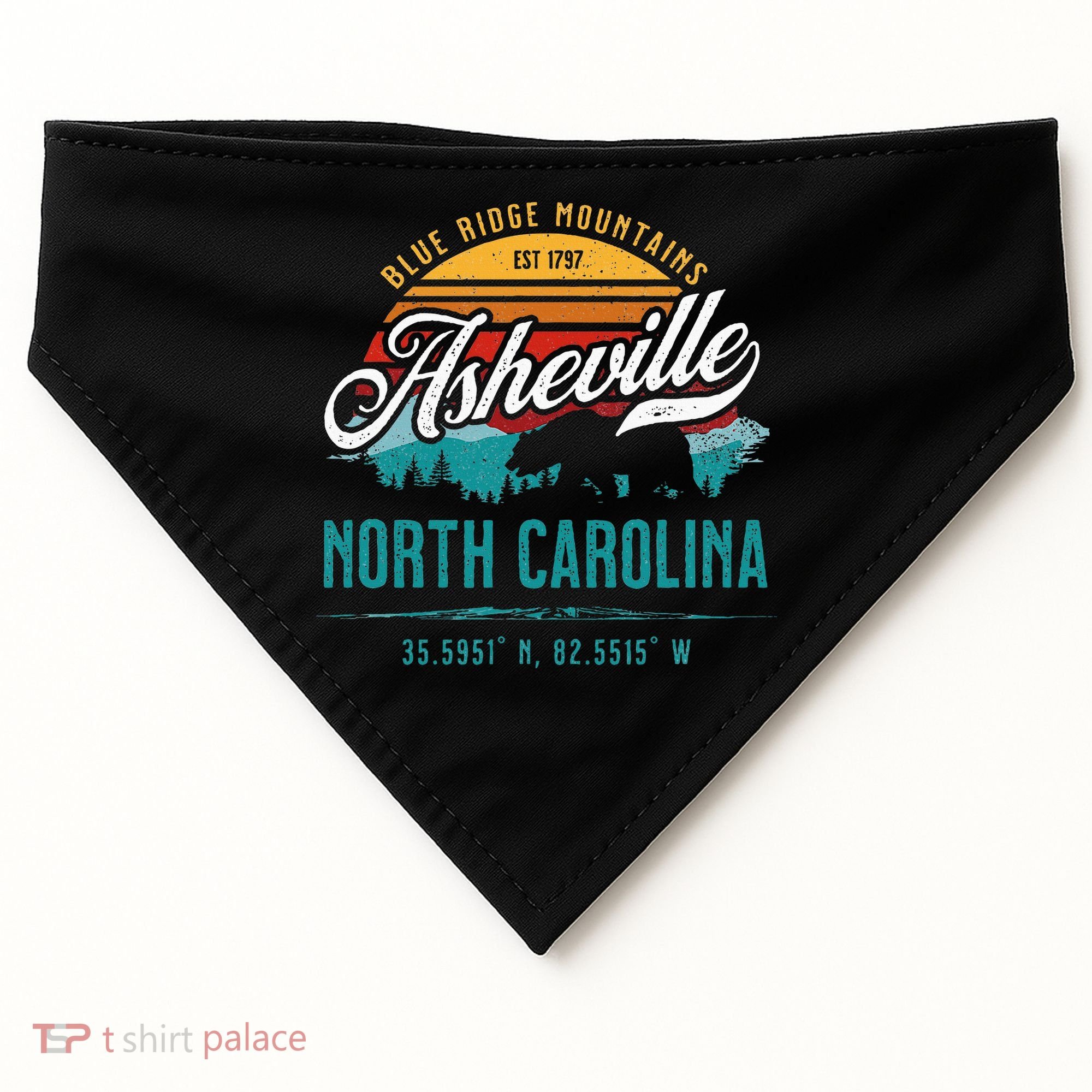 Asheville North Carolina Retro Sunset Blue Ridge Mountains USA-Made Doggie Bandana