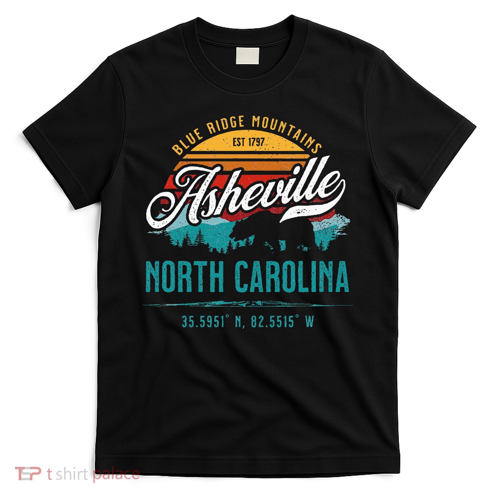 Asheville North Carolina Retro Sunset Blue Ridge Mountains T-Shirt