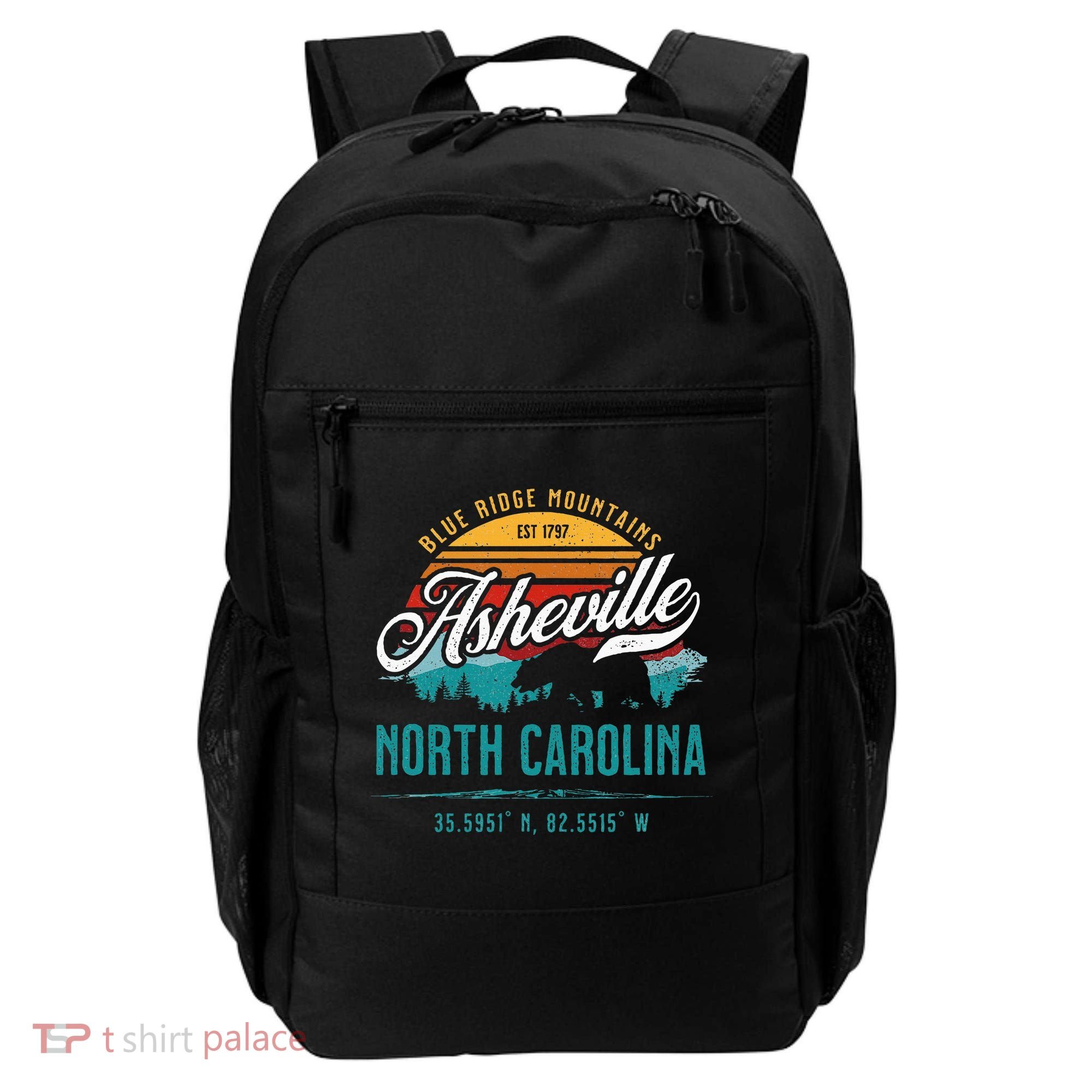 Asheville North Carolina Retro Sunset Blue Ridge Mountains Backpack