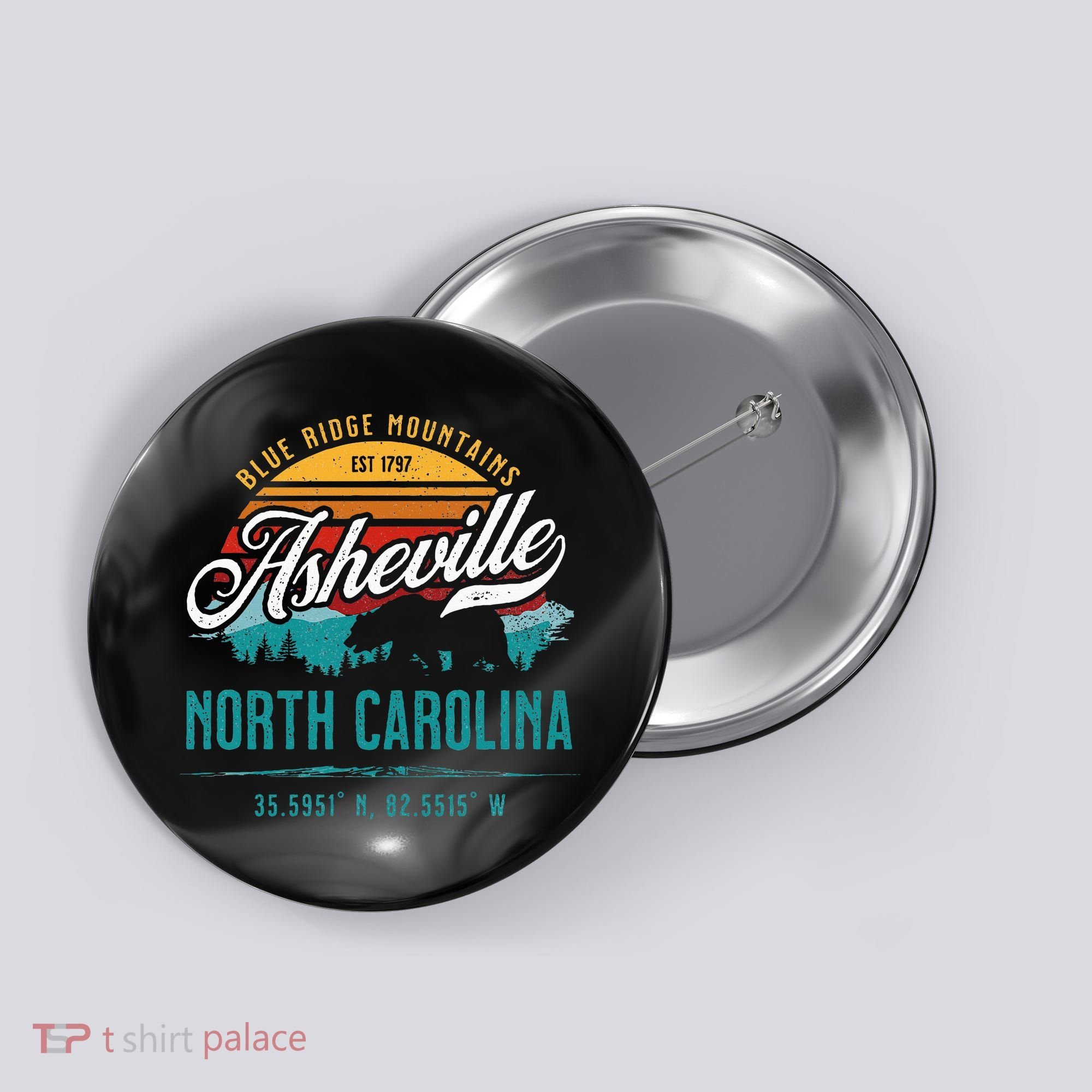 Asheville North Carolina Retro Sunset Blue Ridge Mountains Button