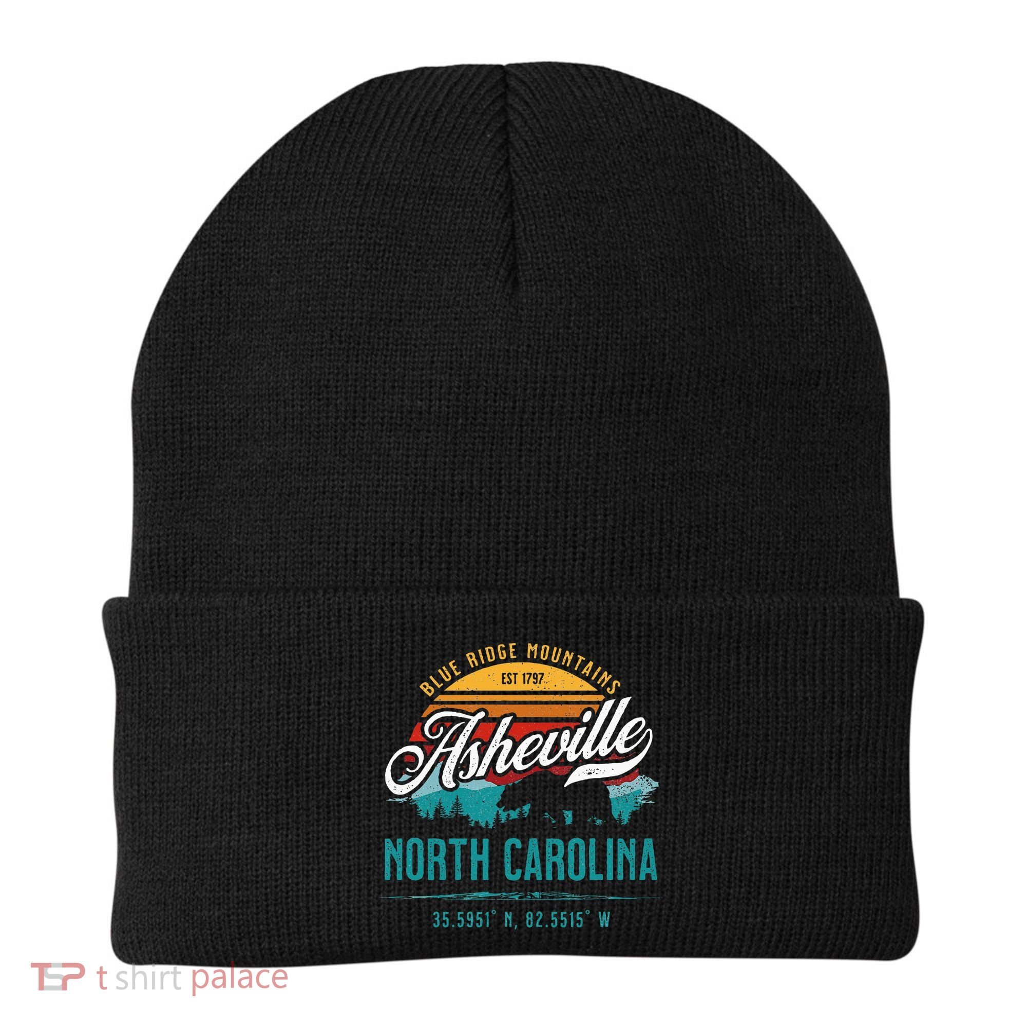 Asheville North Carolina Retro Sunset Blue Ridge Mountains Beanie