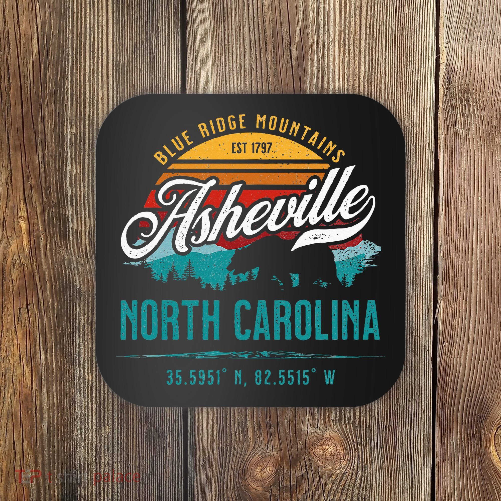 Asheville North Carolina Retro Sunset Blue Ridge Mountains Coaster