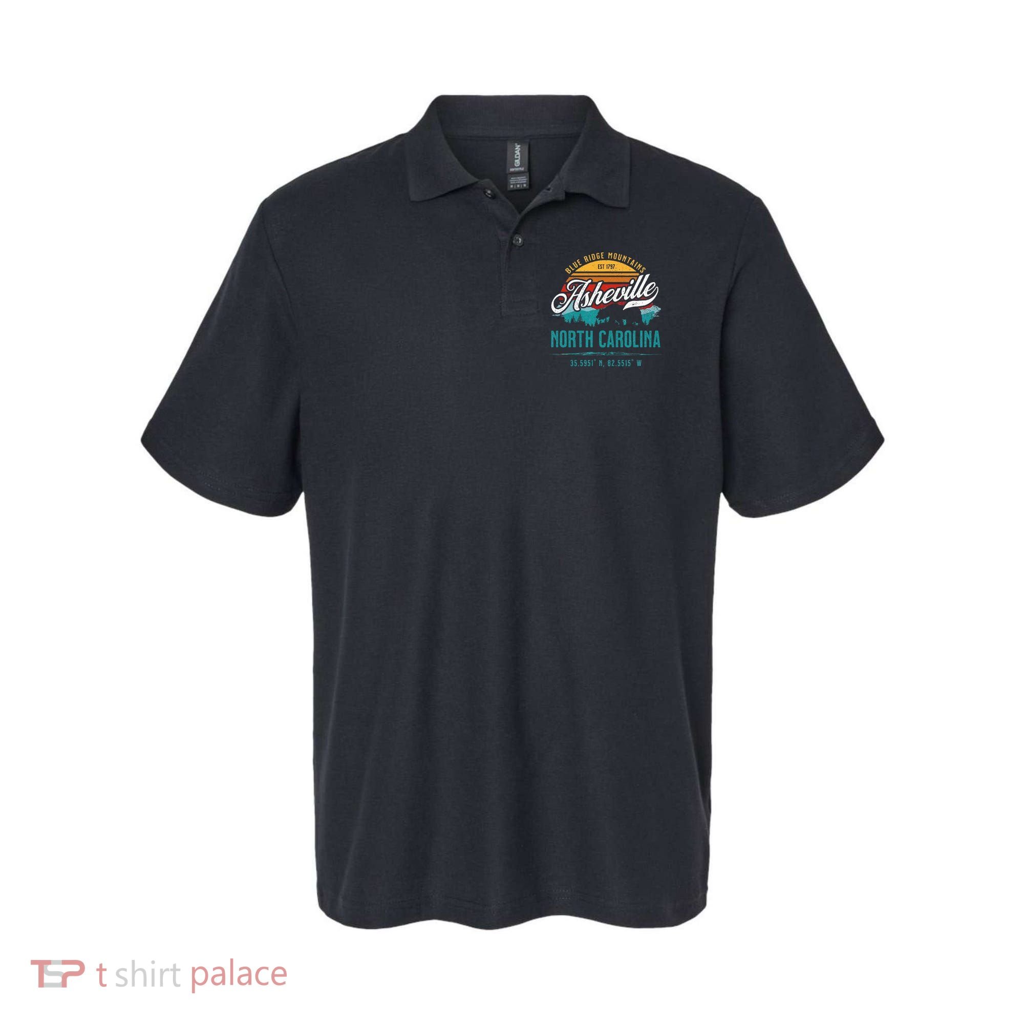 Asheville North Carolina Retro Sunset Blue Ridge Mountains Polo
