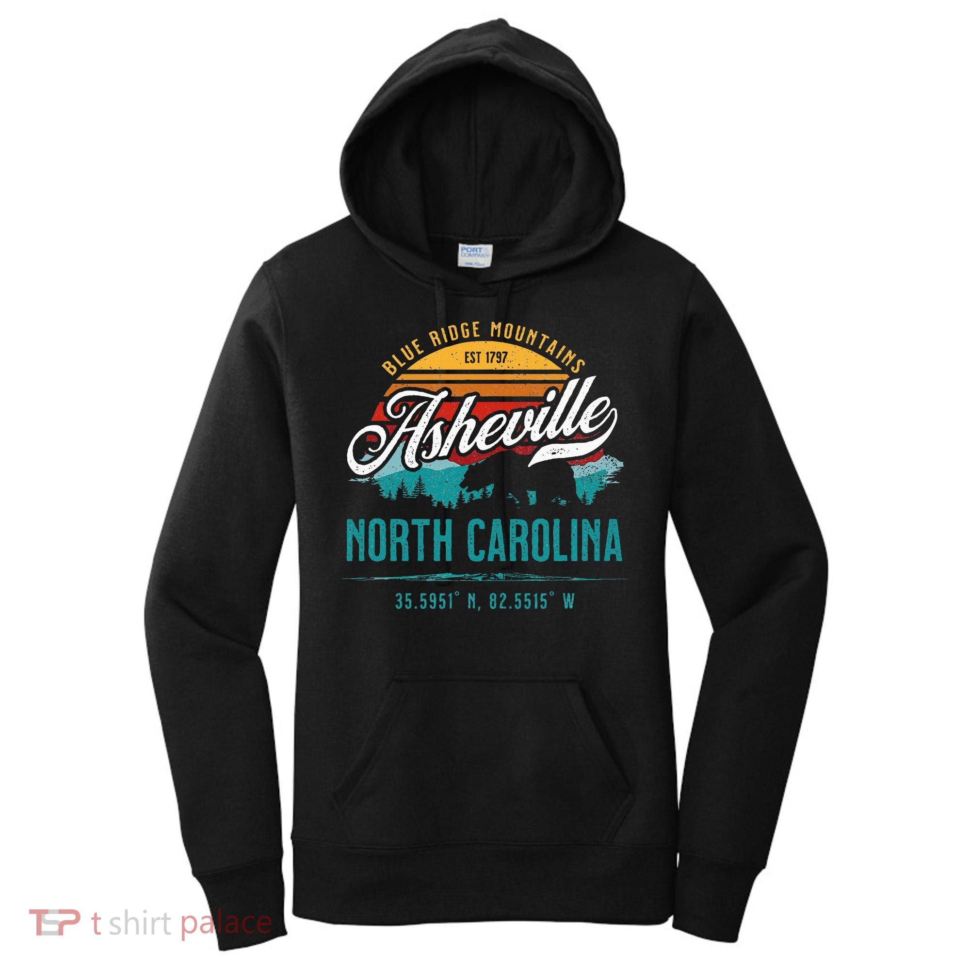 Asheville North Carolina Retro Sunset Blue Ridge Mountains Women's Hoodie