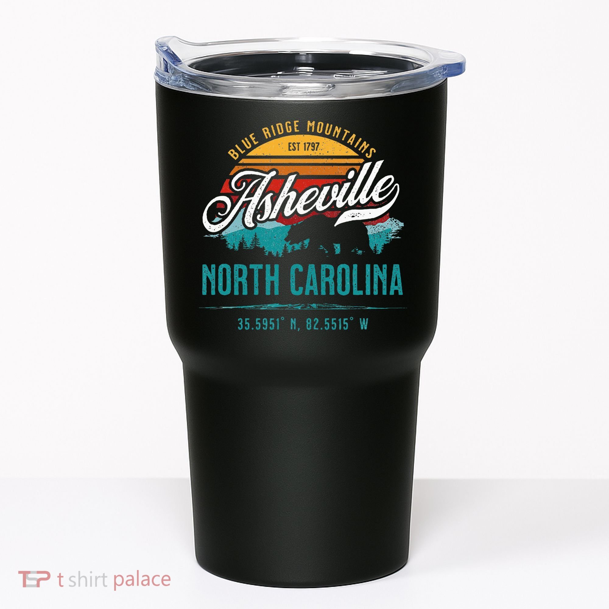 Asheville North Carolina Retro Sunset Blue Ridge Mountains Tumbler