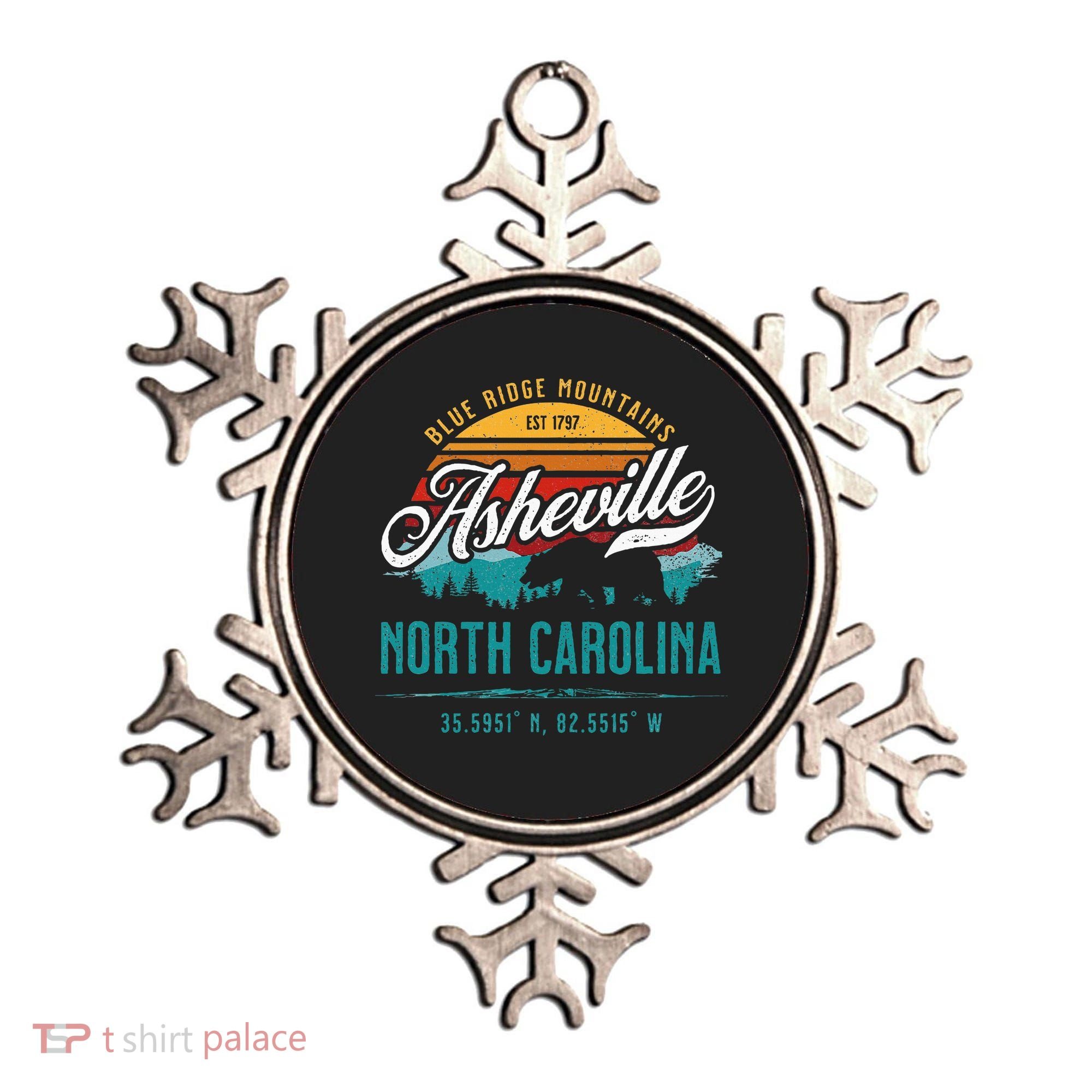 Asheville North Carolina Retro Sunset Blue Ridge Mountains Ornament
