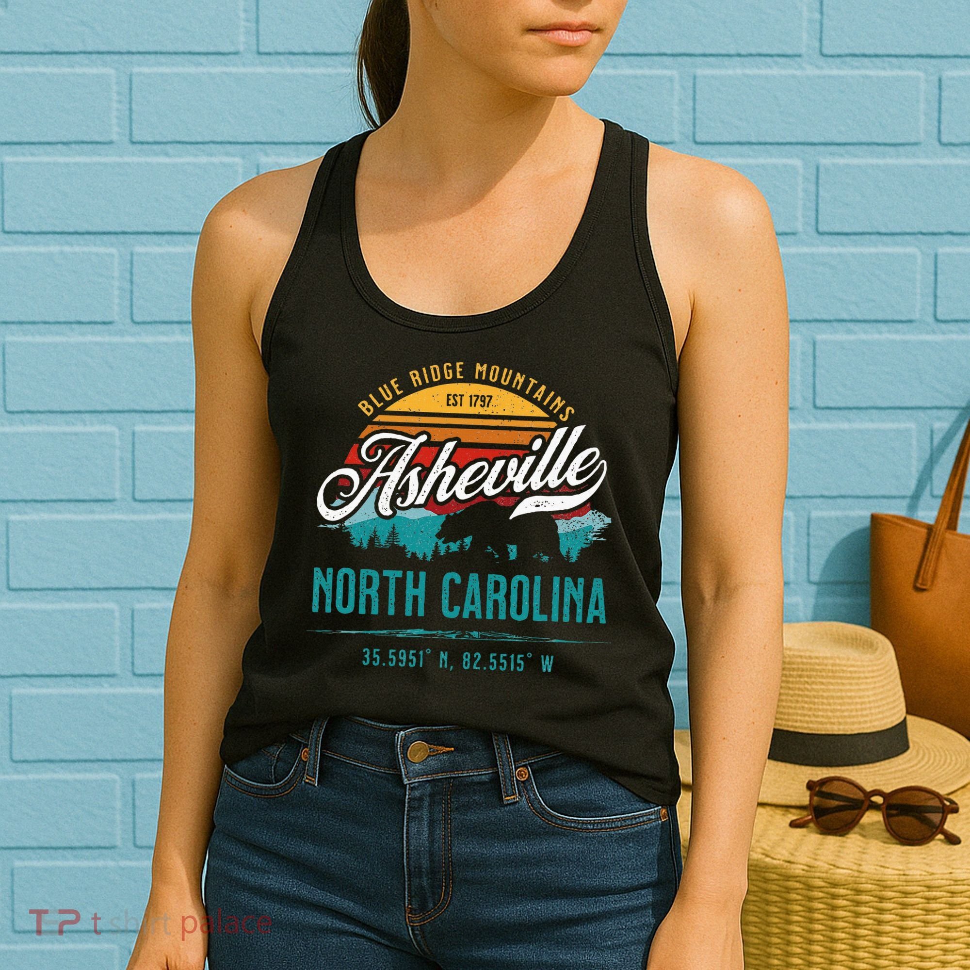 Asheville North Carolina Retro Sunset Blue Ridge Mountains Women's Tank Top