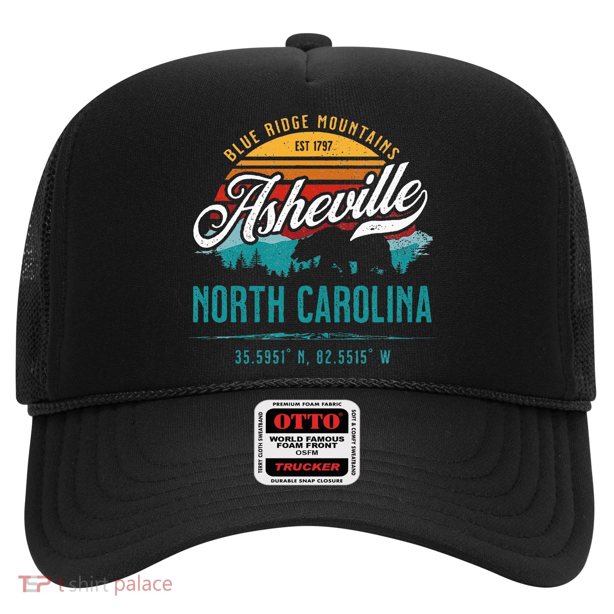 Asheville North Carolina Retro Sunset Blue Ridge Mountains Hat