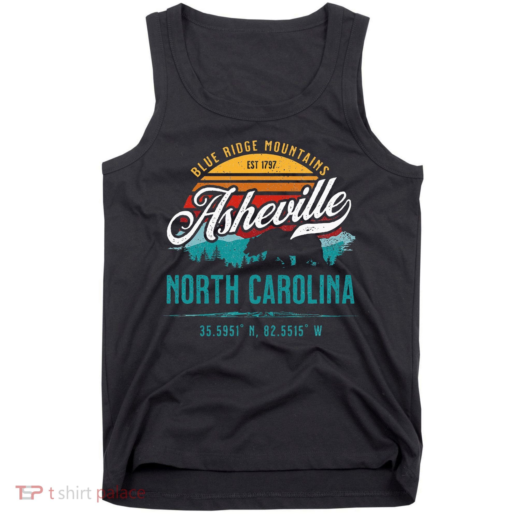 Asheville North Carolina Retro Sunset Blue Ridge Mountains Tank Top