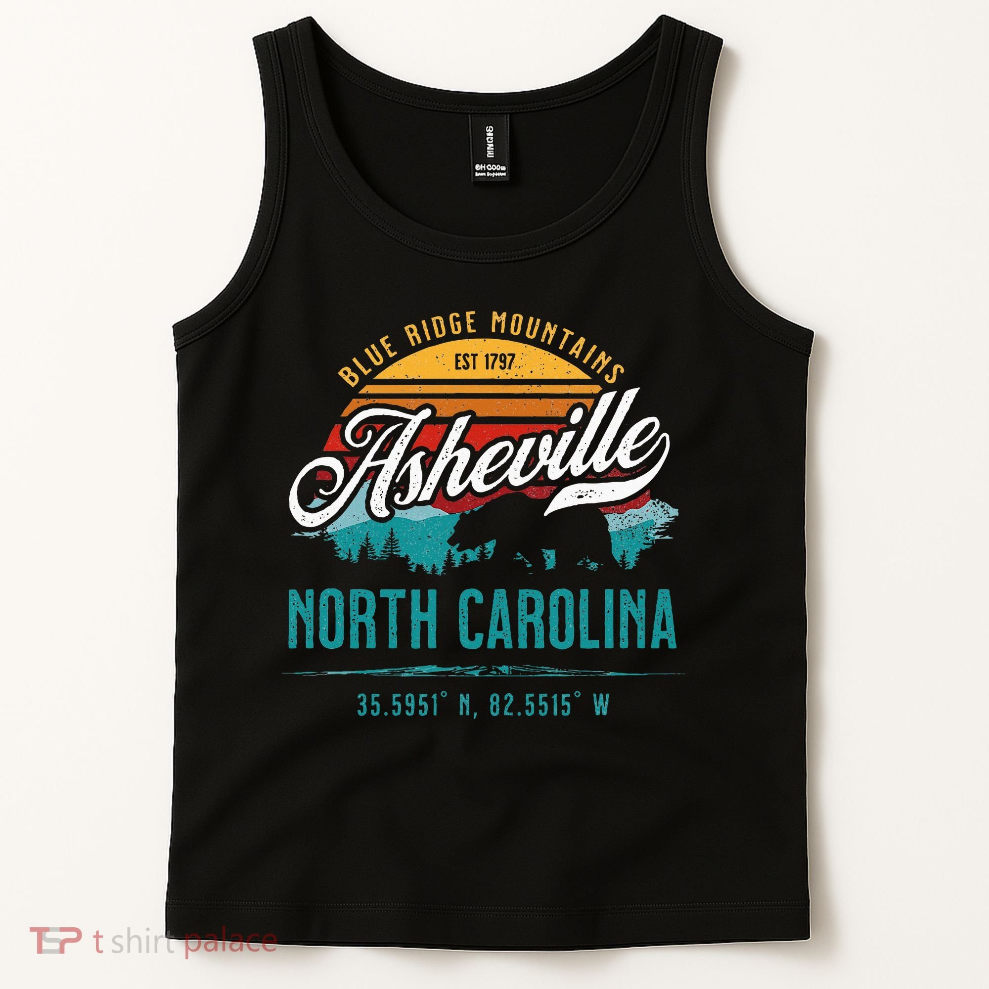 Asheville North Carolina Retro Sunset Blue Ridge Mountains Tank Top
