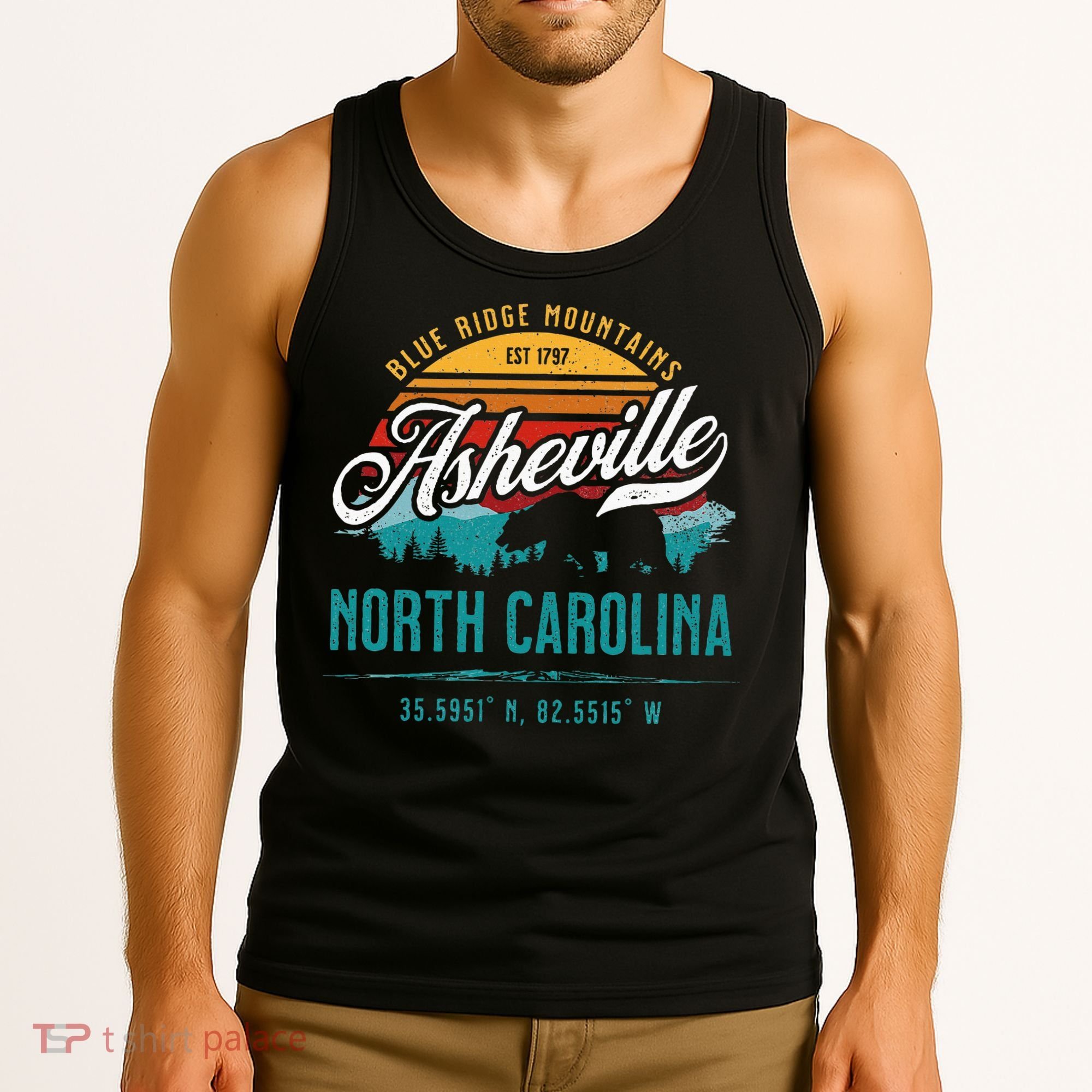 Asheville North Carolina Retro Sunset Blue Ridge Mountains Tank Top