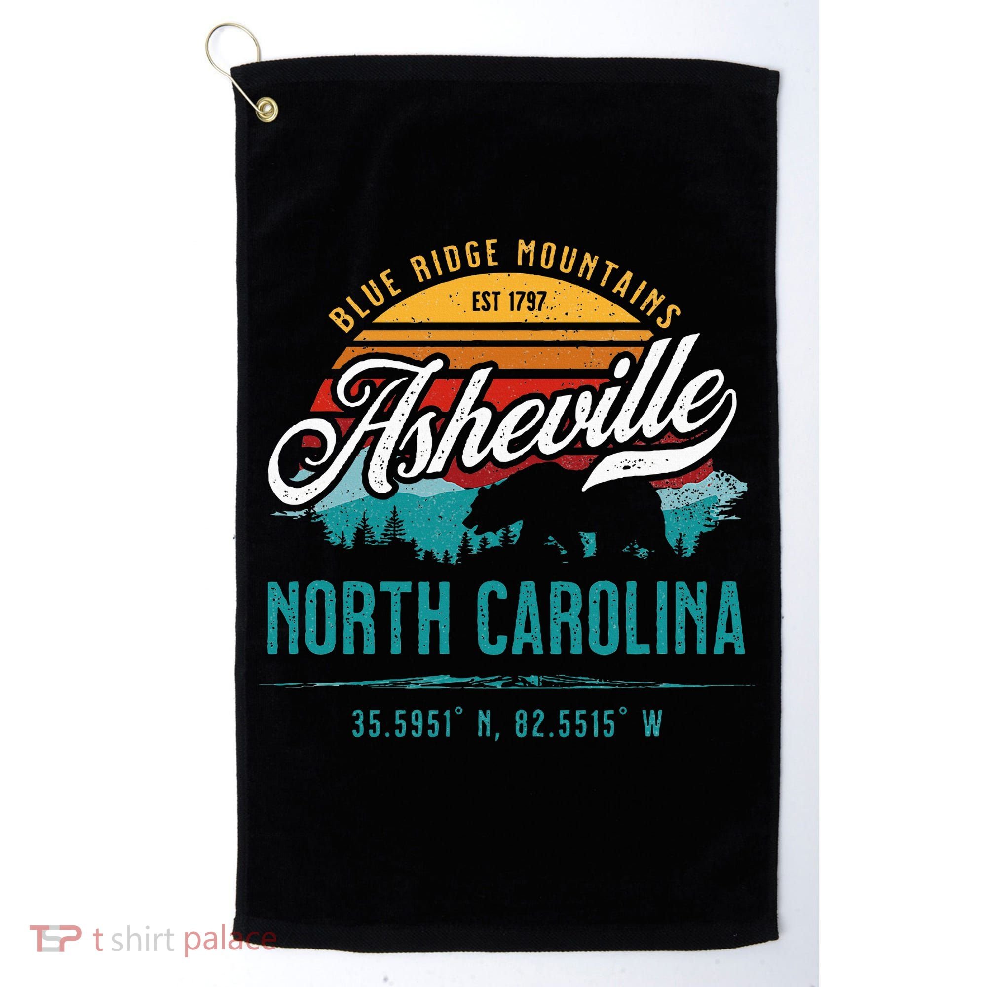 Asheville North Carolina Retro Sunset Blue Ridge Mountains Golf Towel