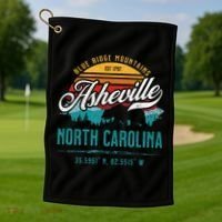 Asheville North Carolina Retro Sunset Blue Ridge Mountains Golf Towel thumb 1