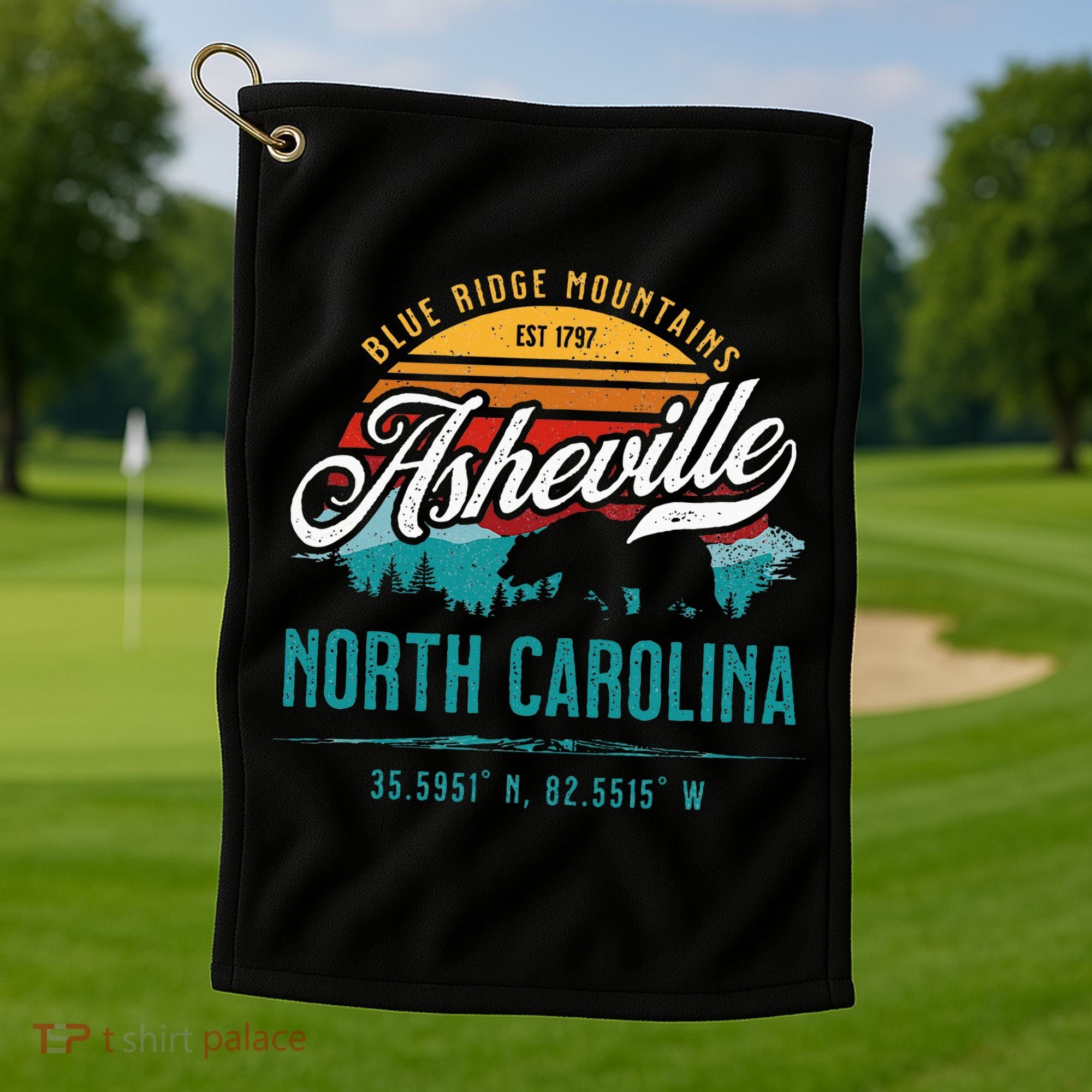Asheville North Carolina Retro Sunset Blue Ridge Mountains Golf Towel