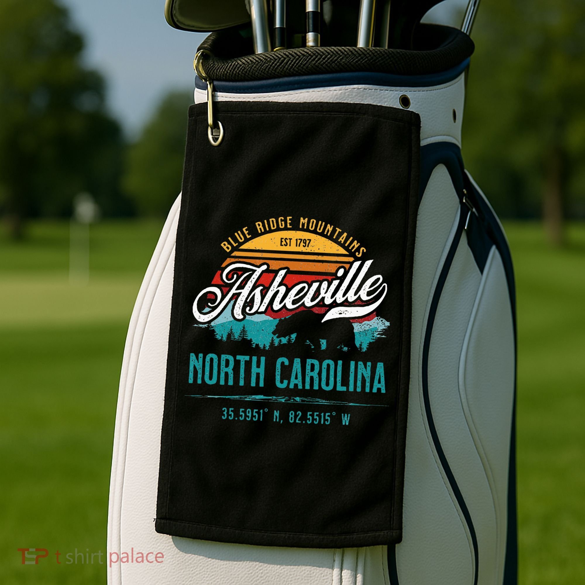 Asheville North Carolina Retro Sunset Blue Ridge Mountains Golf Towel