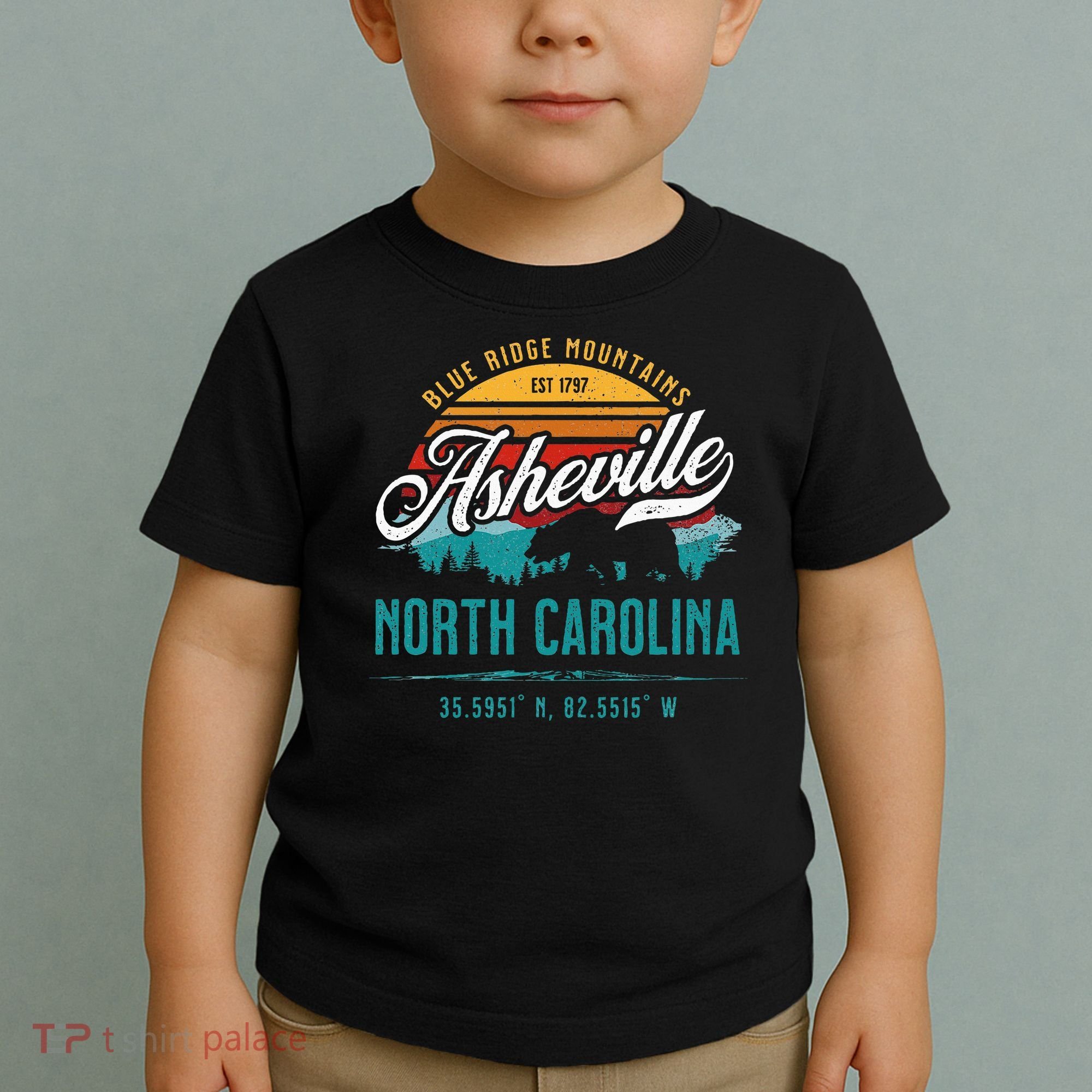 Asheville North Carolina Retro Sunset Blue Ridge Mountains Toddler T-Shirt