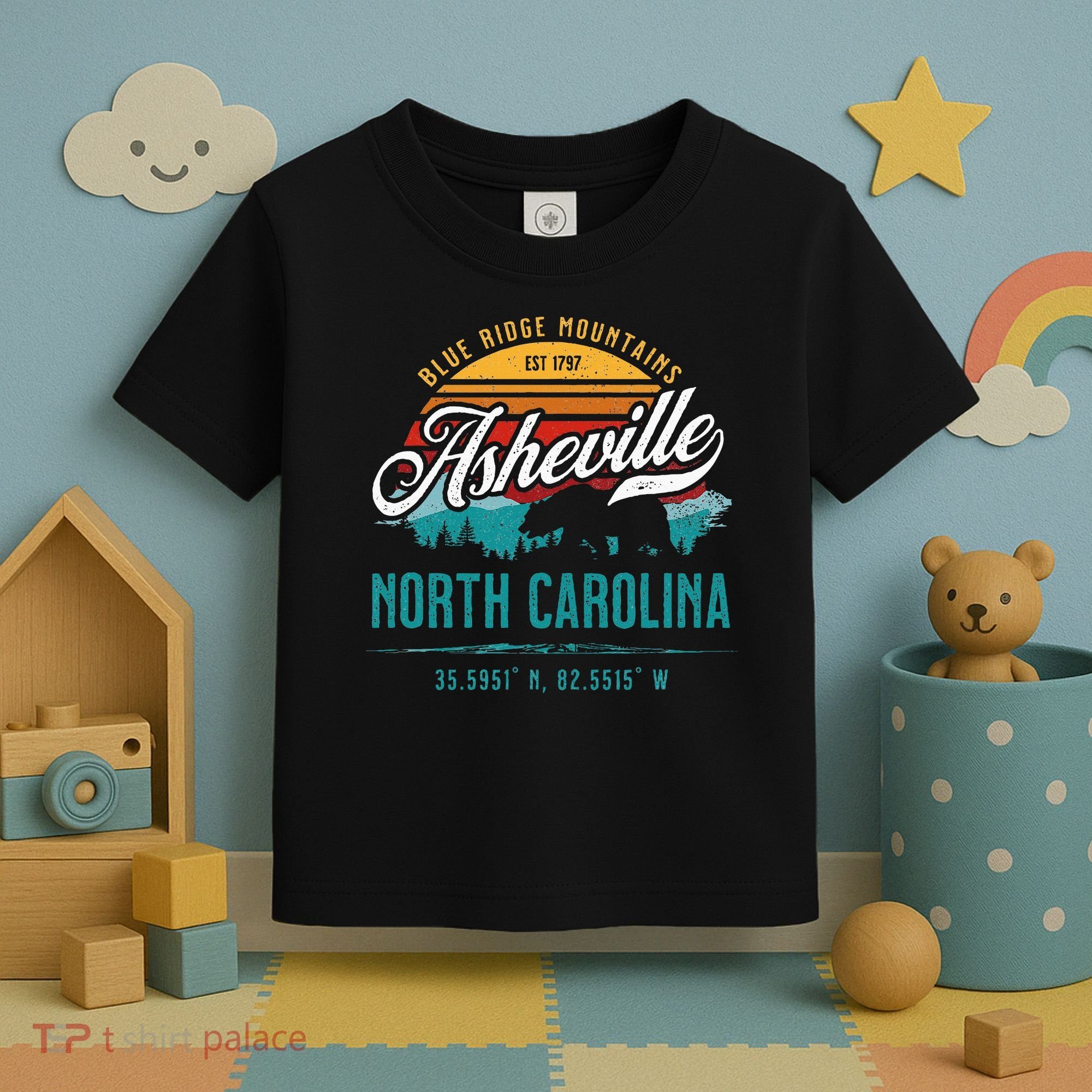 Asheville North Carolina Retro Sunset Blue Ridge Mountains Toddler T-Shirt