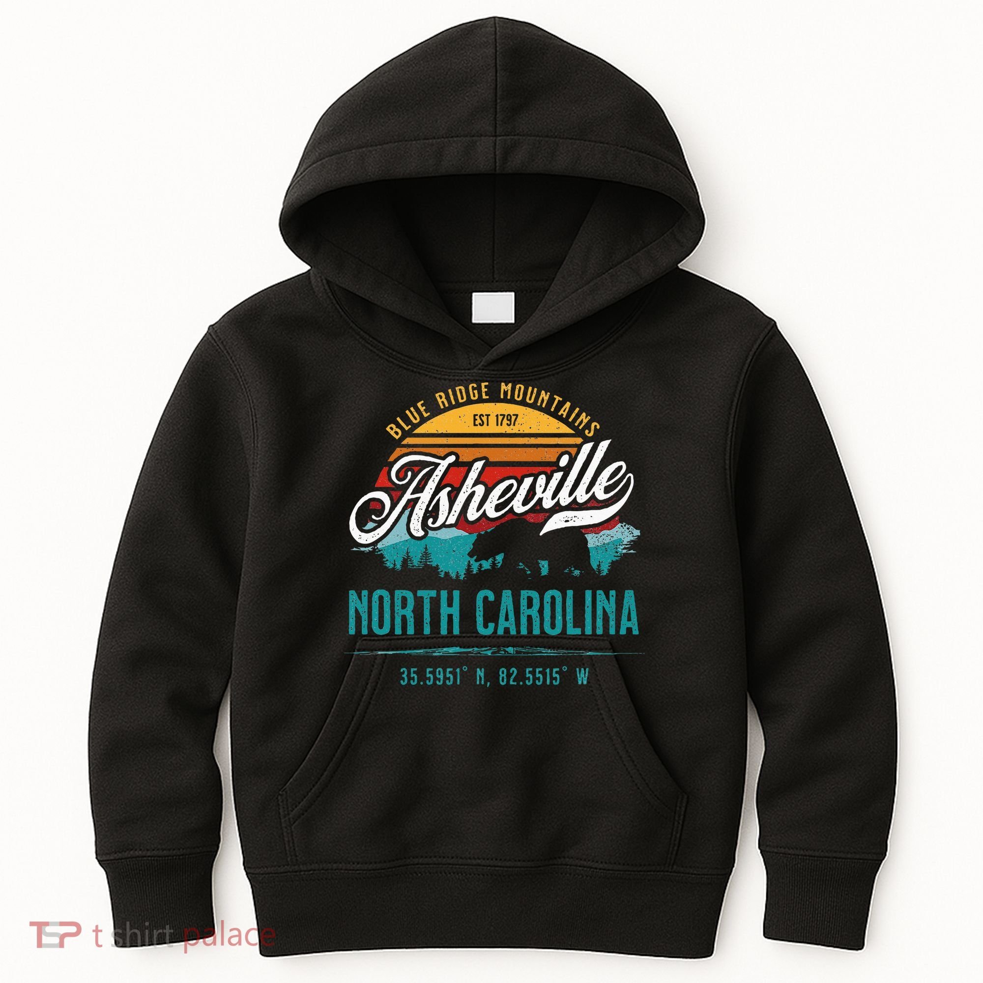 Asheville North Carolina Retro Sunset Blue Ridge Mountains Kids Hoodie