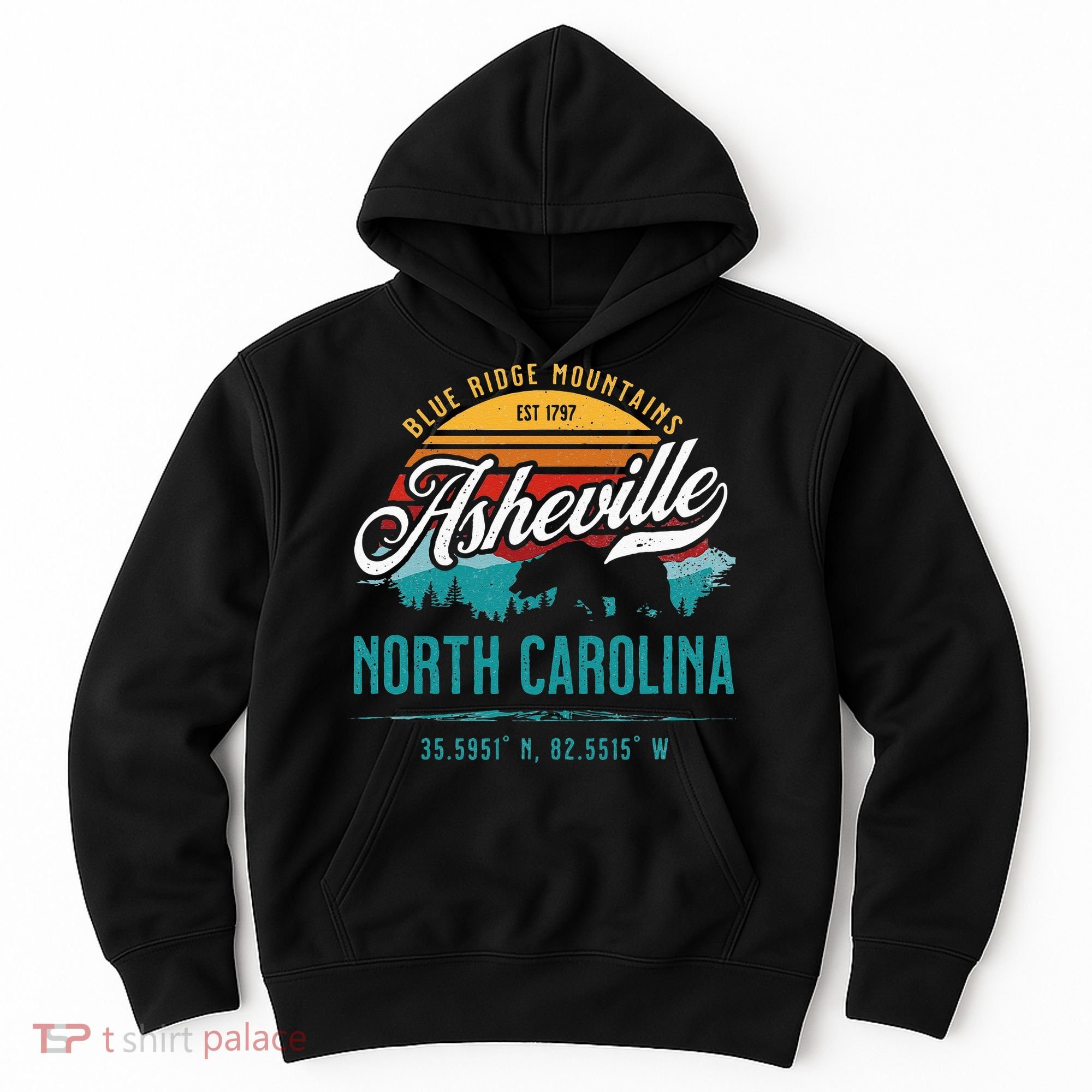 Asheville North Carolina Retro Sunset Blue Ridge Mountains Hoodie