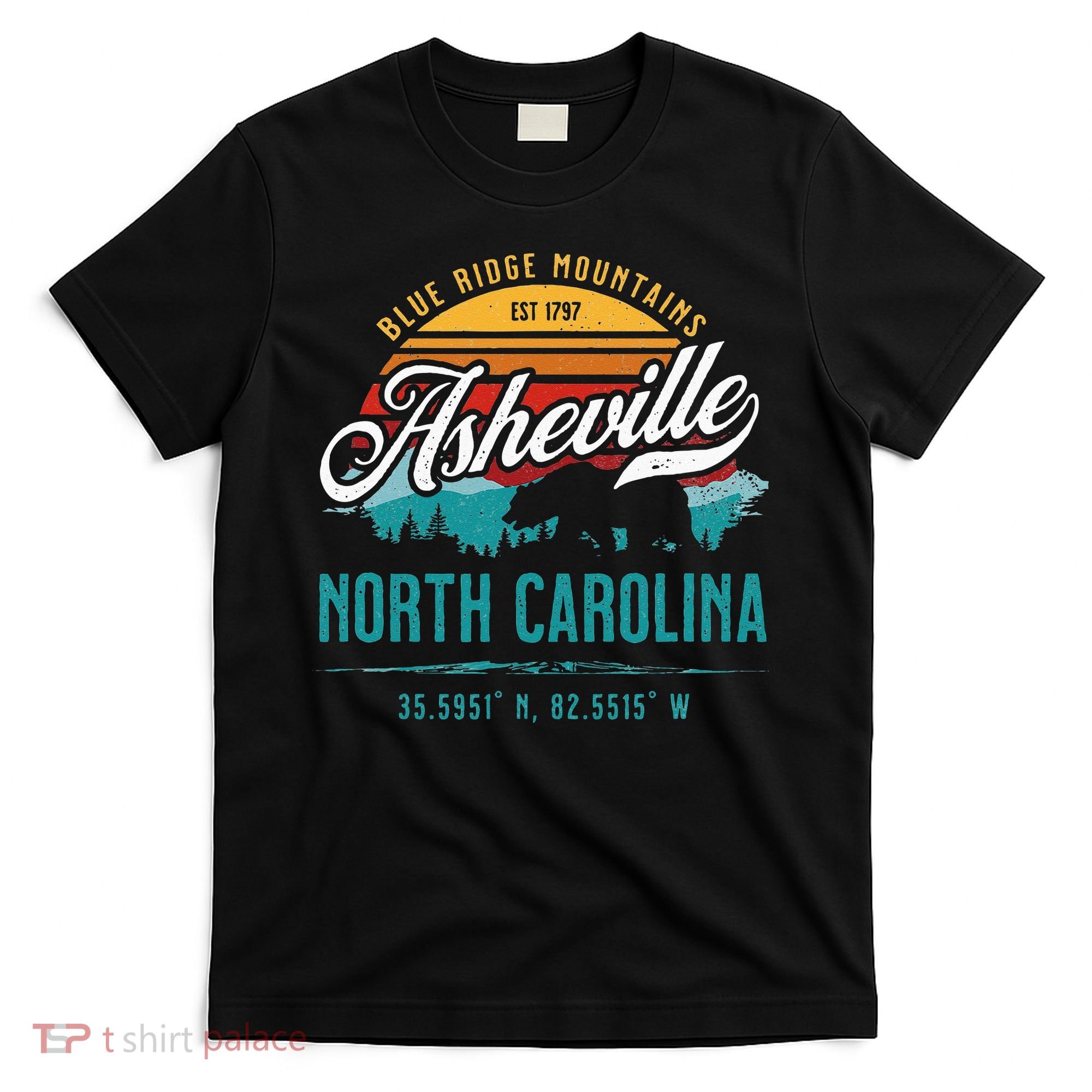 Asheville North Carolina Retro Sunset Blue Ridge Mountains T-Shirt