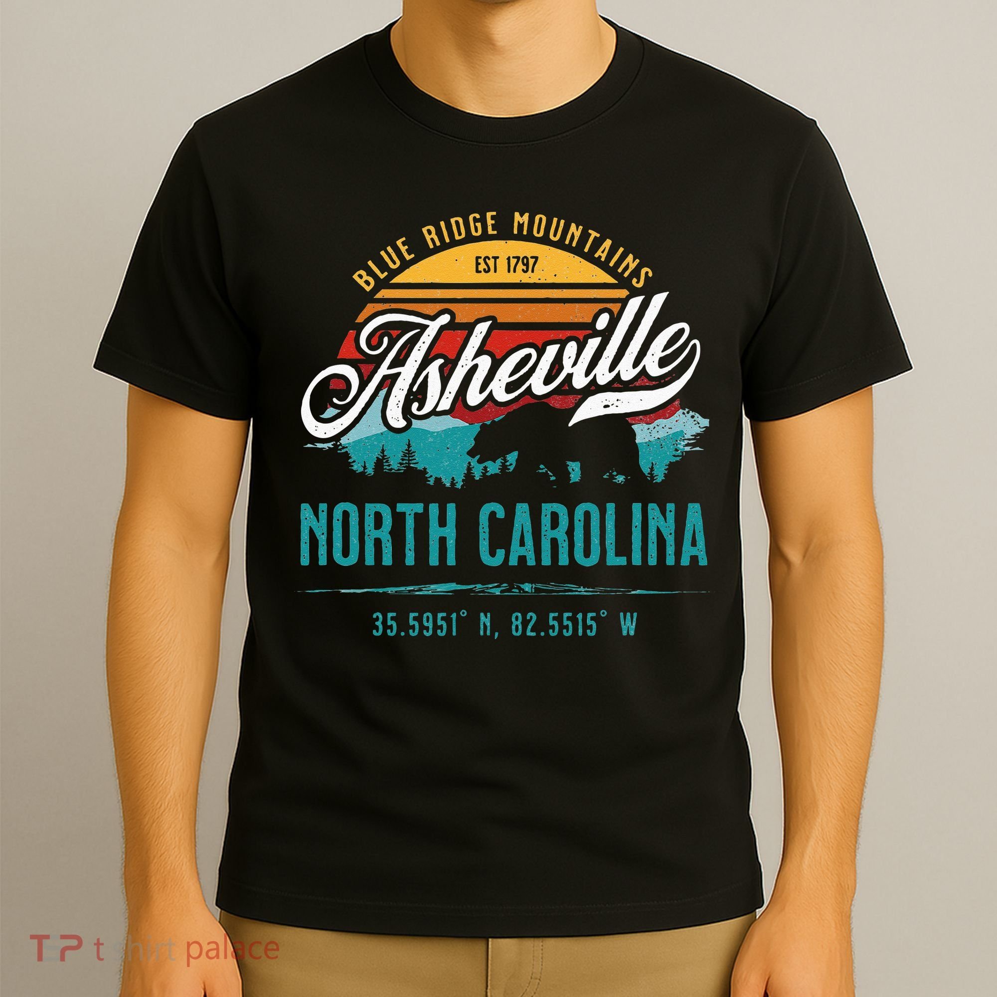 Asheville North Carolina Retro Sunset Blue Ridge Mountains T-Shirt