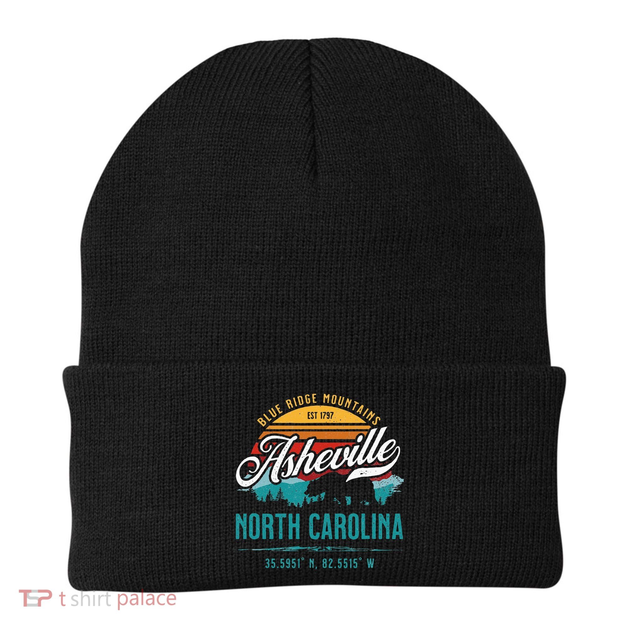 Asheville North Carolina Retro Sunset Blue Ridge Mountains Beanie