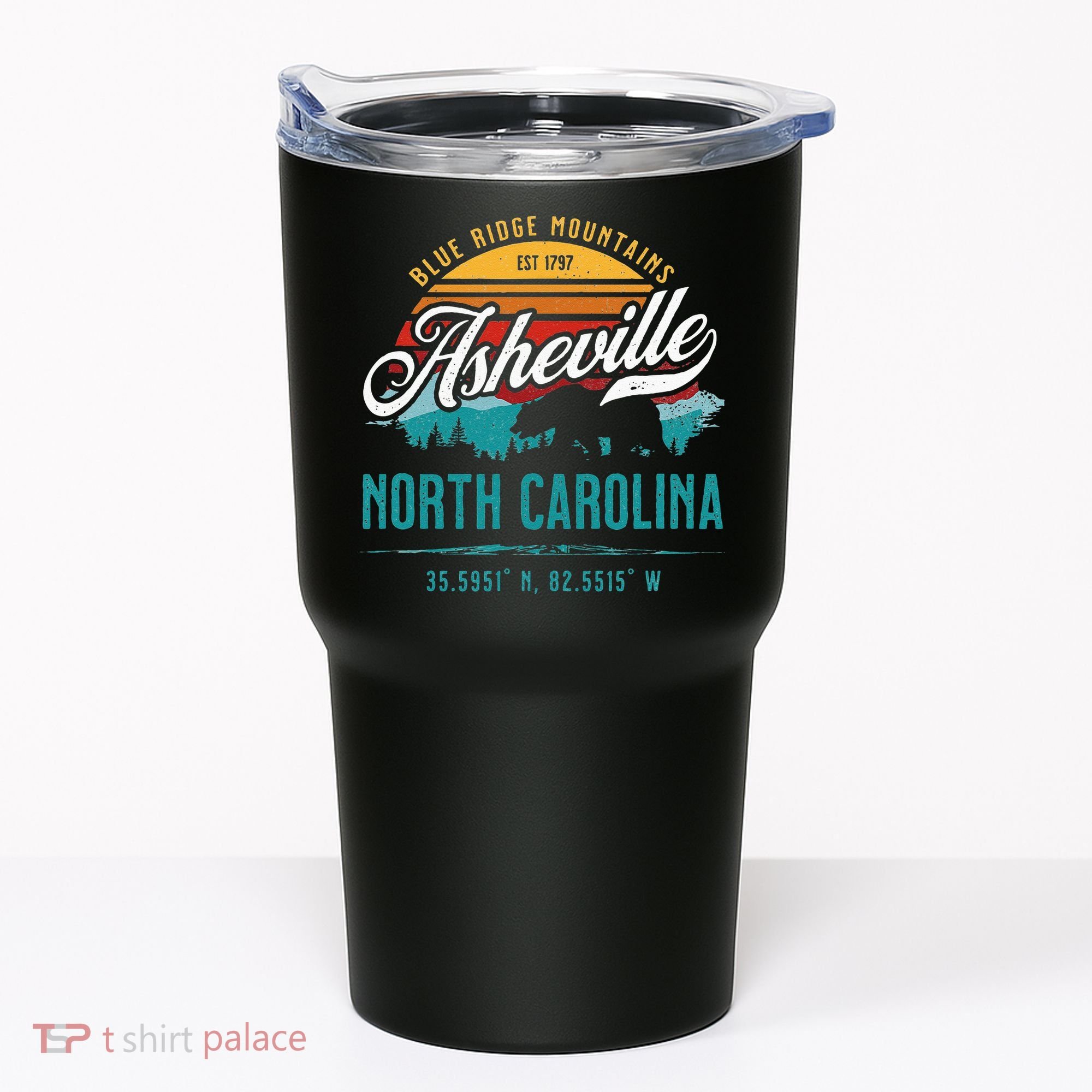 Asheville North Carolina Retro Sunset Blue Ridge Mountains Tumbler