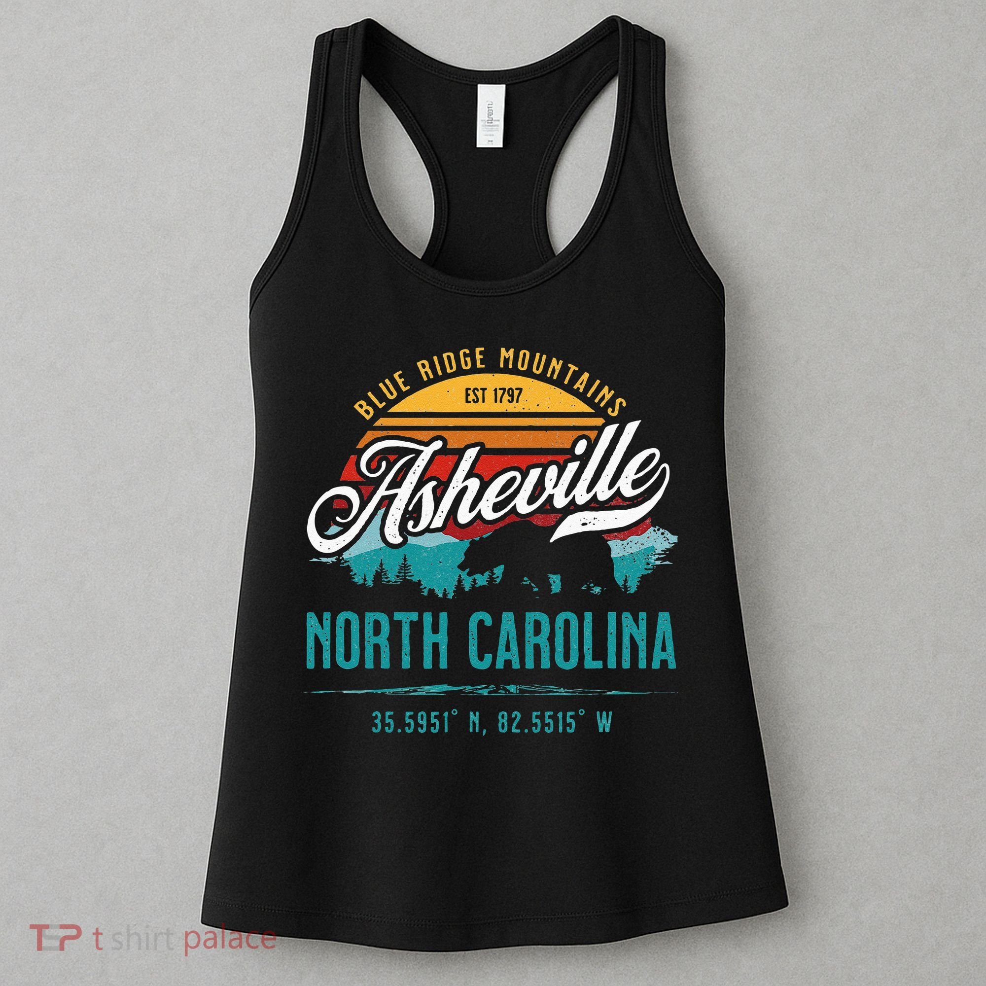 Asheville North Carolina Retro Sunset Blue Ridge Mountains Women's Tank Top