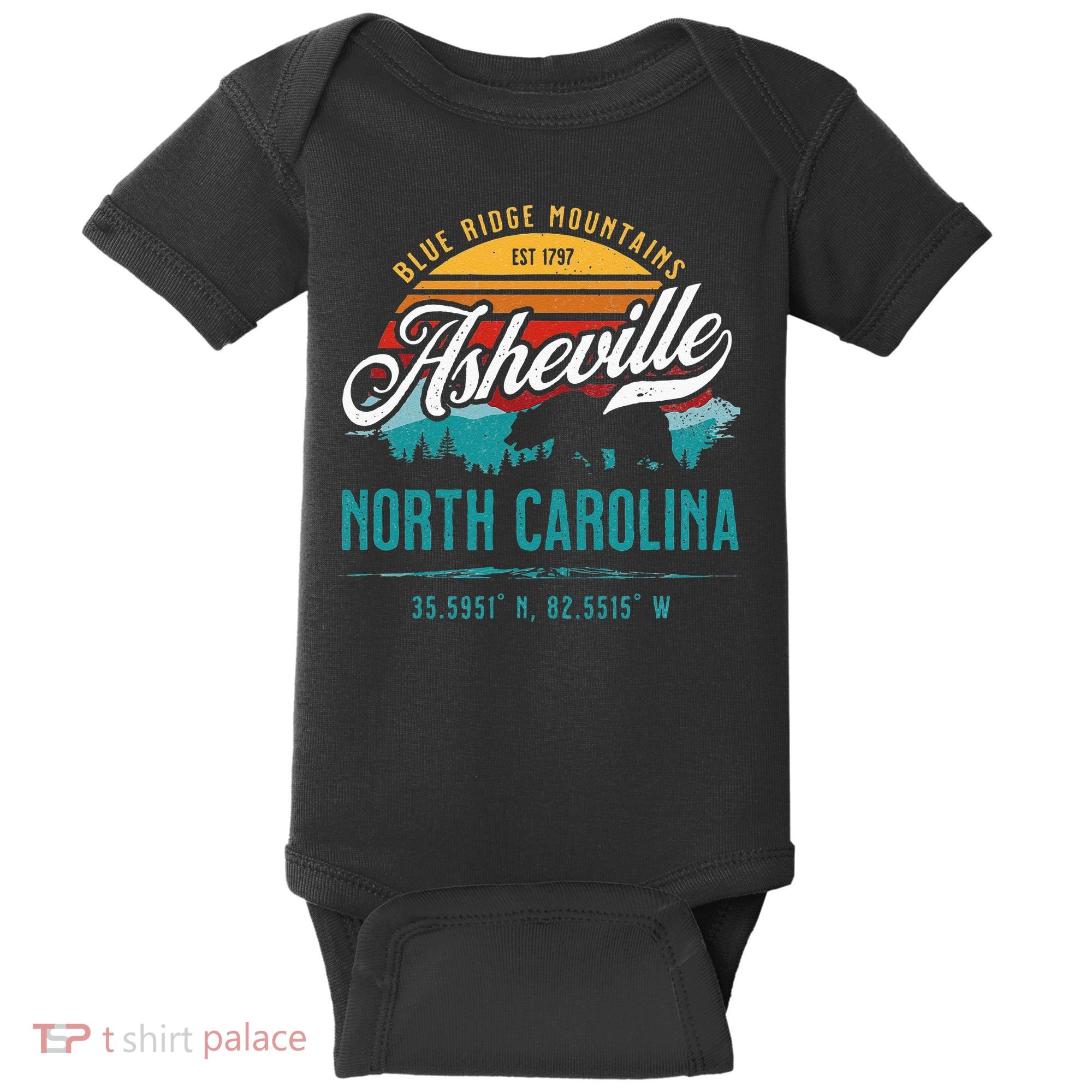 Asheville North Carolina Retro Sunset Blue Ridge Mountains Baby Bodysuit