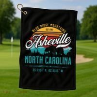 Asheville North Carolina Retro Sunset Blue Ridge Mountains Golf Towel thumb 1
