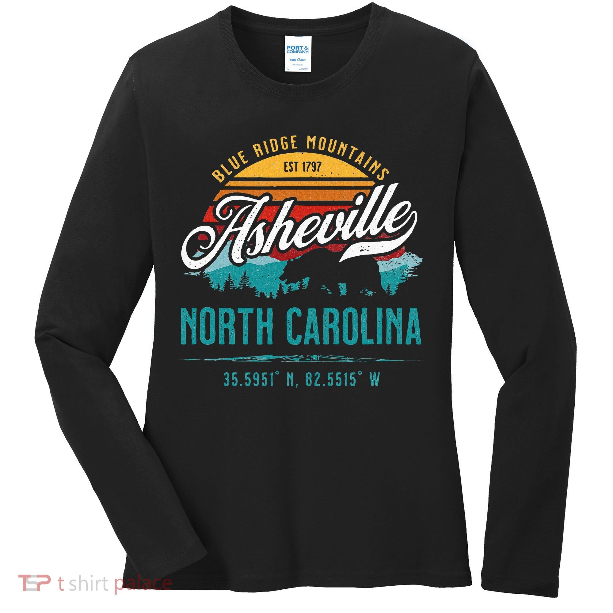 Asheville North Carolina Retro Sunset Blue Ridge Mountains Women's Long Sleeve Shirt