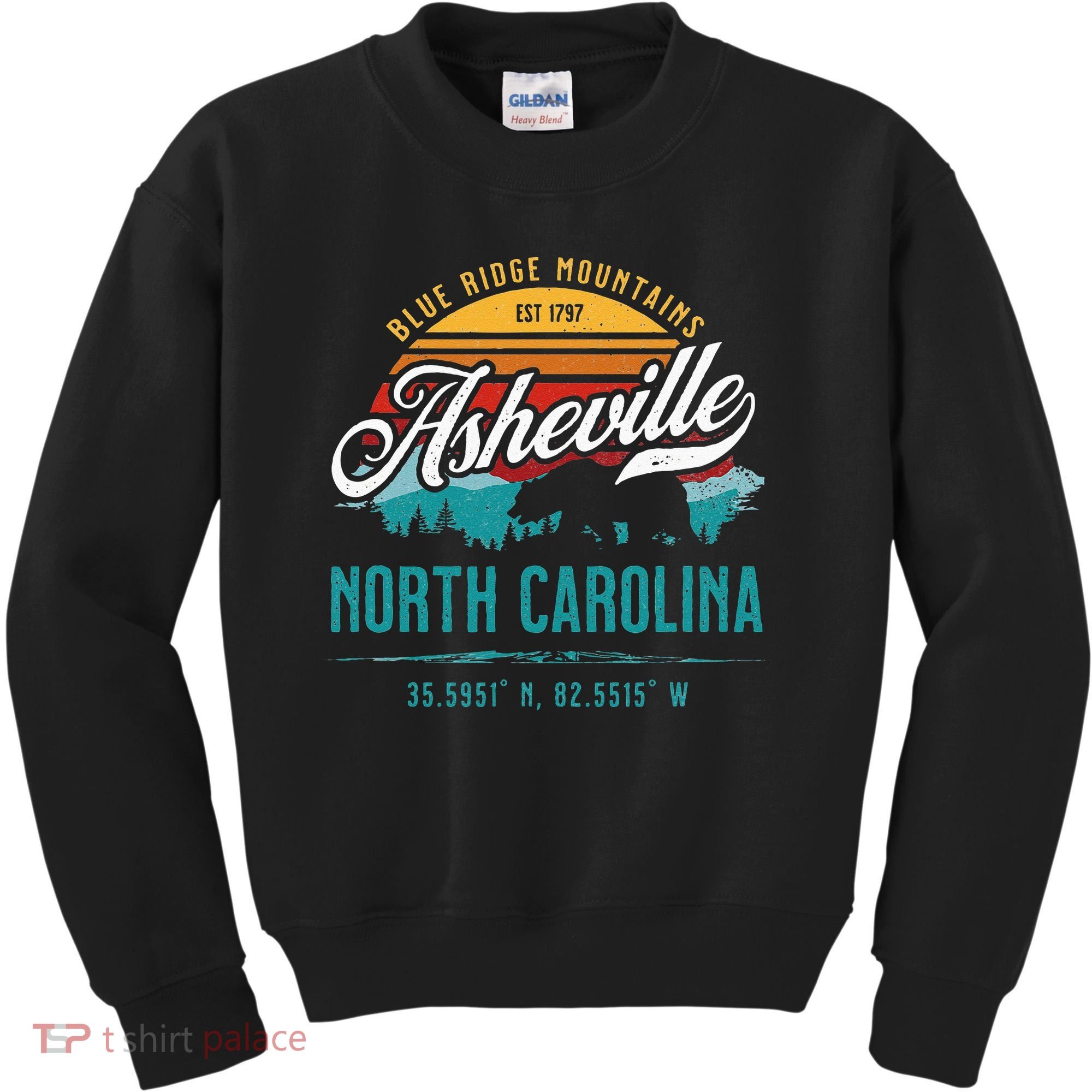 Asheville North Carolina Retro Sunset Blue Ridge Mountains Kids Sweatshirt