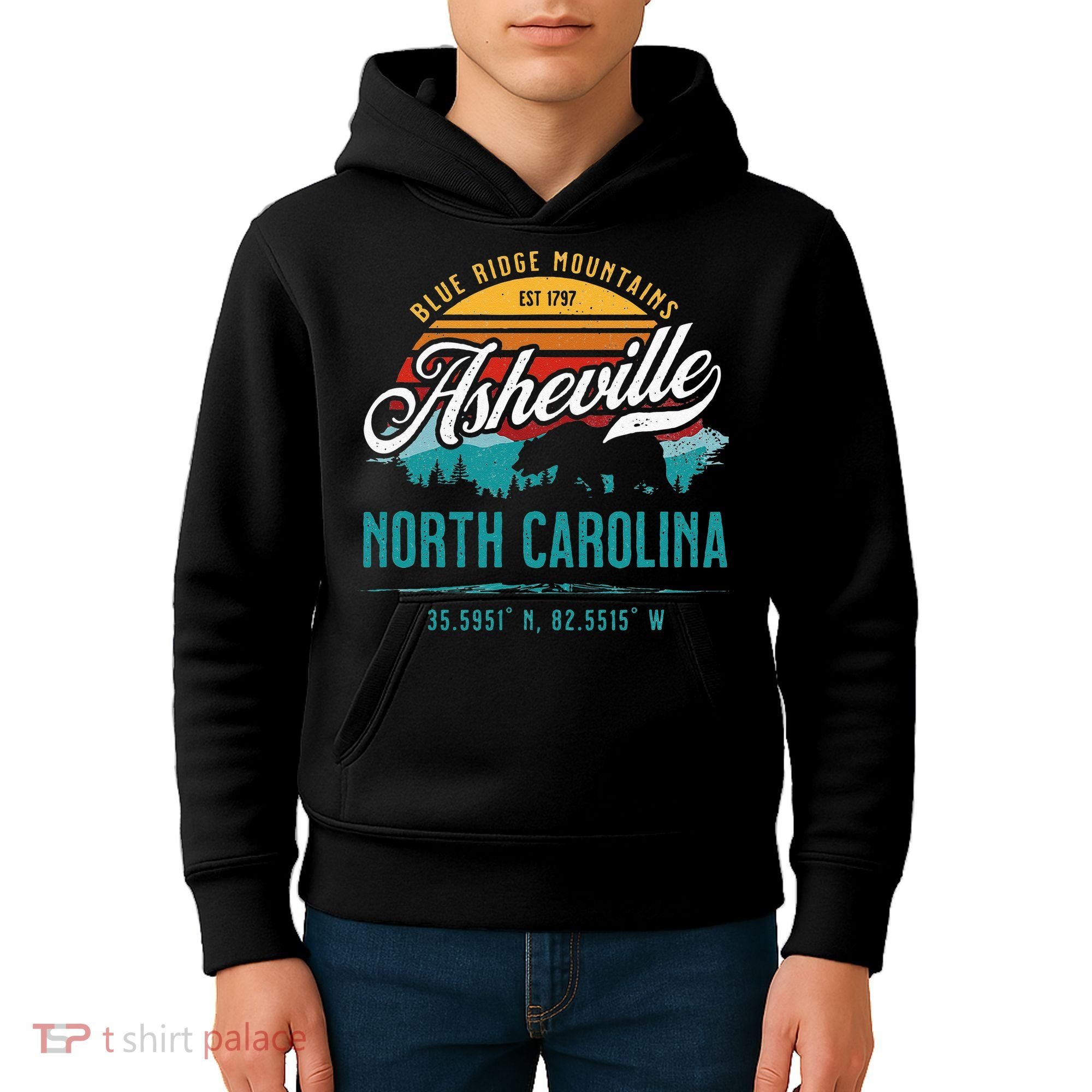 Asheville North Carolina Retro Sunset Blue Ridge Mountains Kids Hoodie