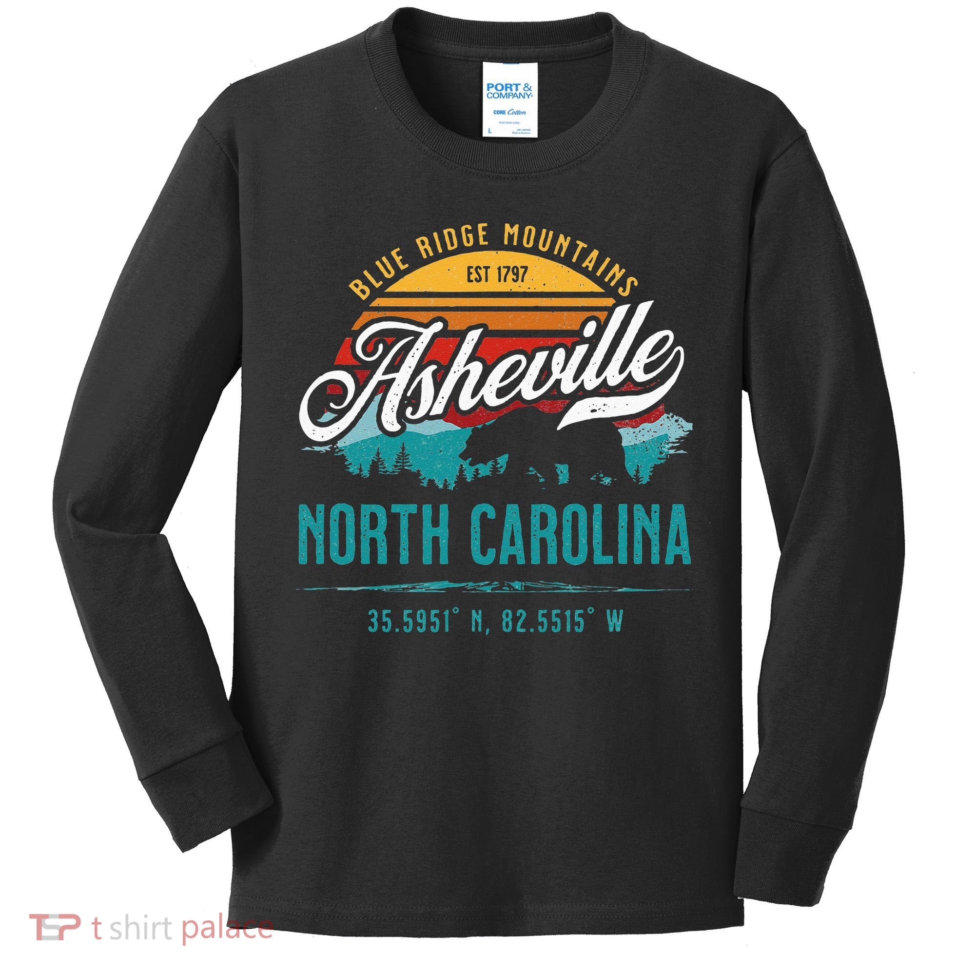 Asheville North Carolina Retro Sunset Blue Ridge Mountains Kids Long Sleeve Shirt