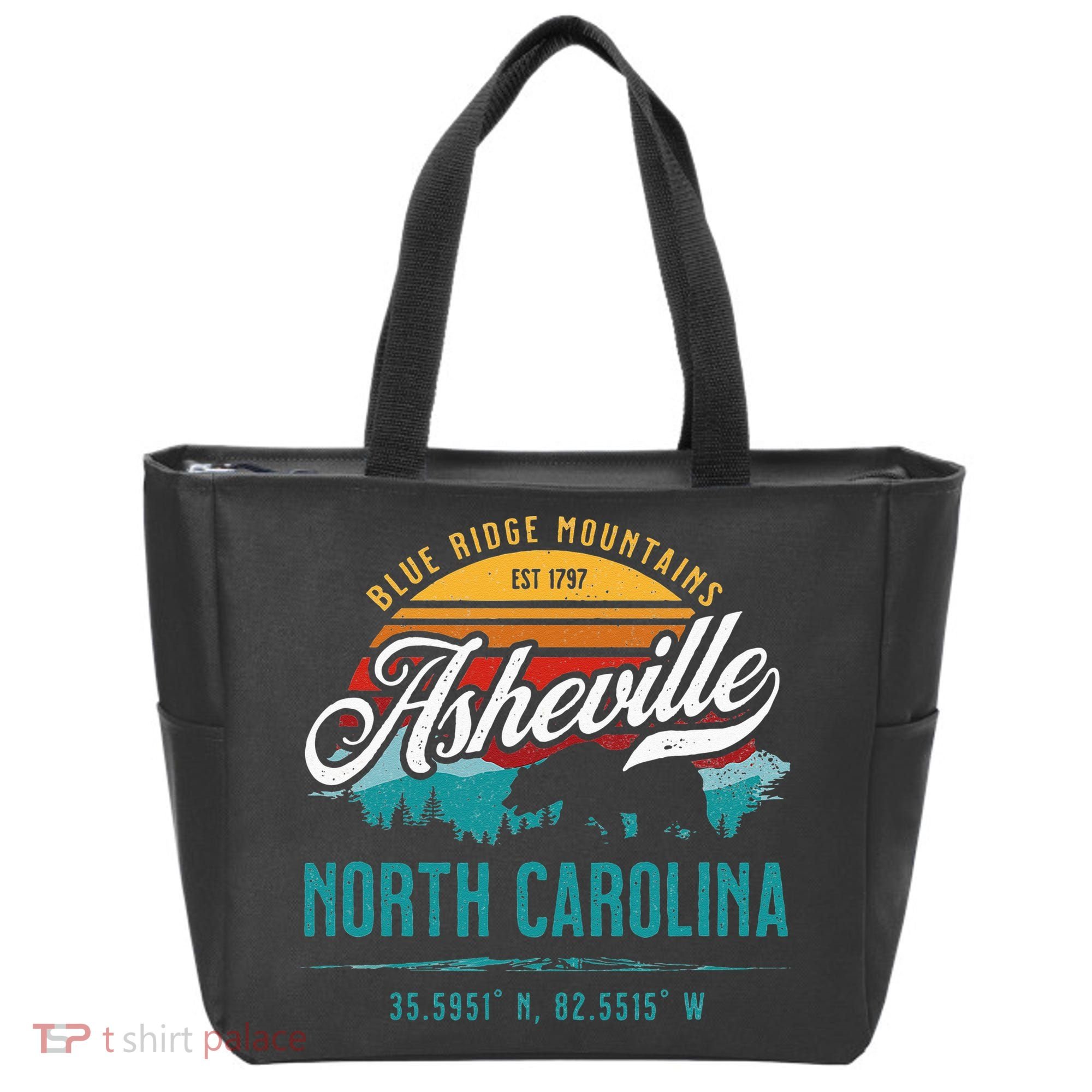 Asheville North Carolina Retro Sunset Blue Ridge Mountains Tote Bag
