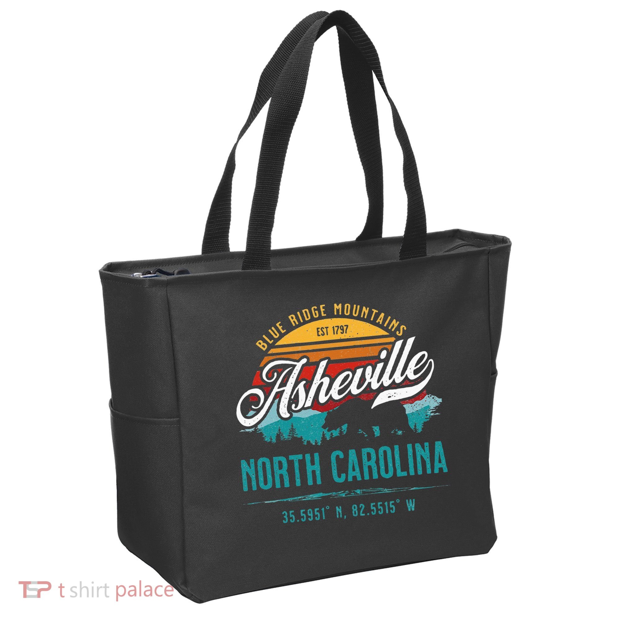Asheville North Carolina Retro Sunset Blue Ridge Mountains Tote Bag