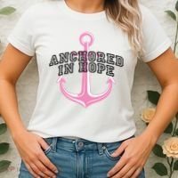 Anchored In Hope Breast Cancer Awareness Women's T-Shirt thumb 2