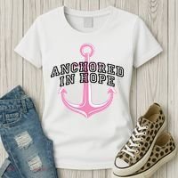 Anchored In Hope Breast Cancer Awareness Women's T-Shirt thumb 3