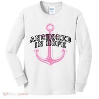 Anchored In Hope Breast Cancer Awareness Kids Long Sleeve Shirt thumb 0