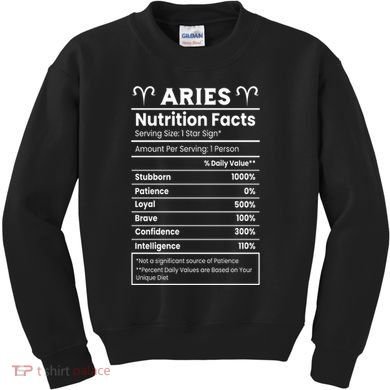 Aries Nutrition Facts Kids Sweatshirt