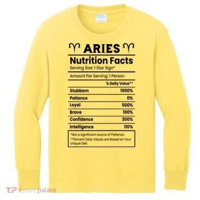 Aries Nutrition Facts Kids Long Sleeve Shirt