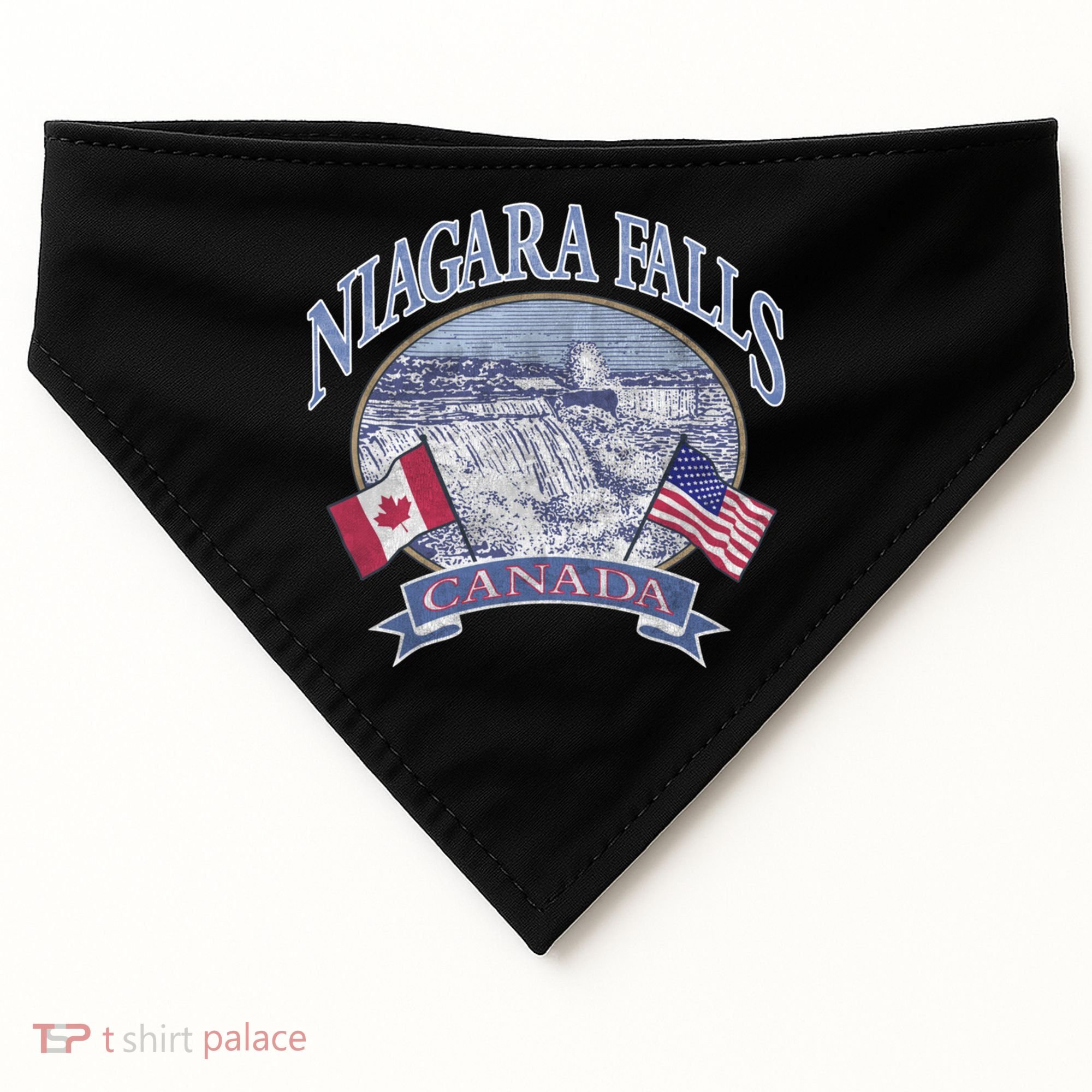 Americana Niagara Falls Scene Canada America Flags Gift USA-Made Doggie Bandana