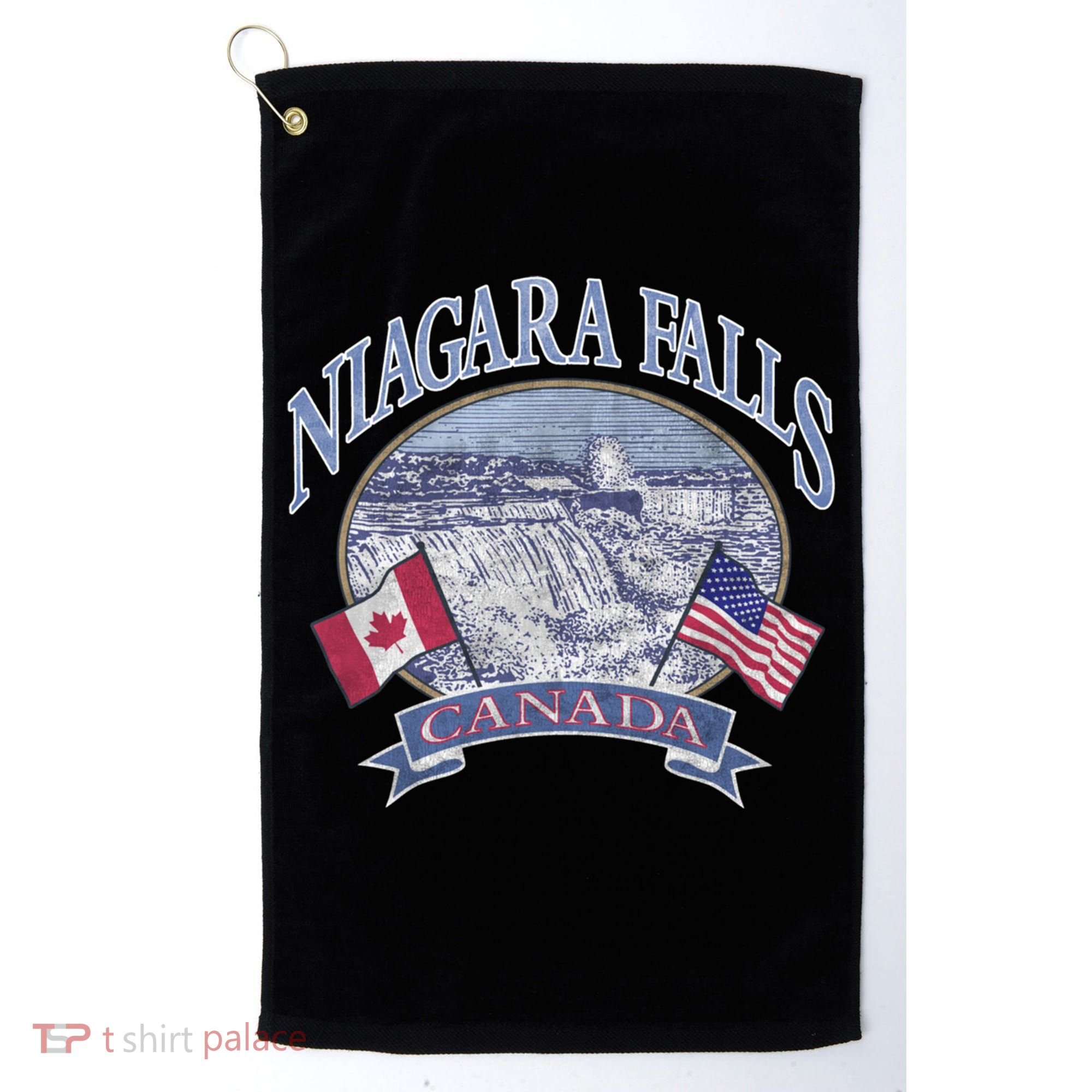 Americana Niagara Falls Scene Canada America Flags Gift Golf Towel