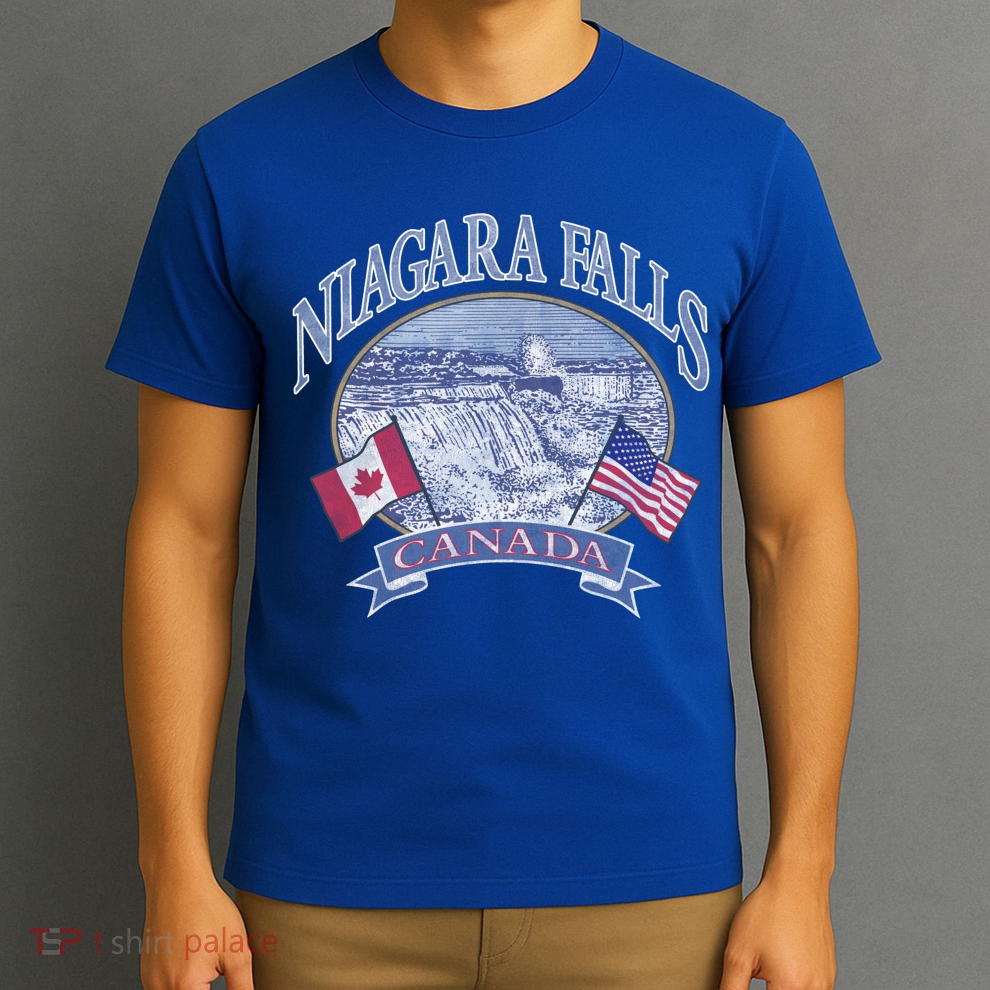 Americana Niagara Falls Scene Canada America Flags Gift T-Shirt