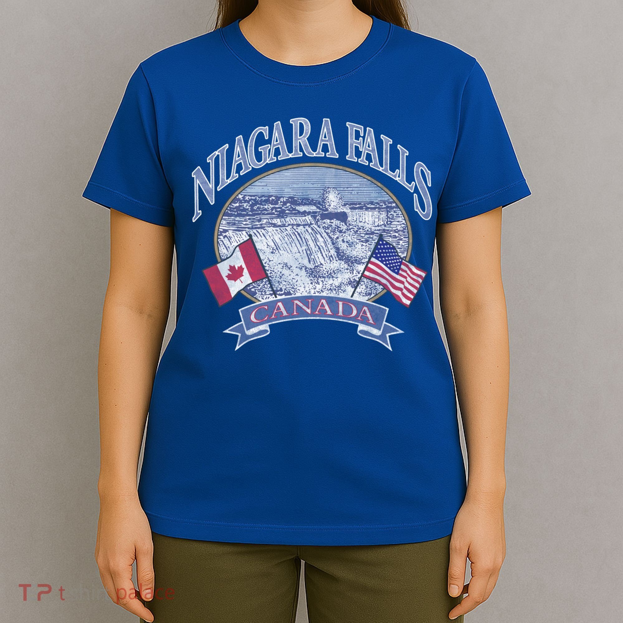 Americana Niagara Falls Scene Canada America Flags Gift T-Shirt